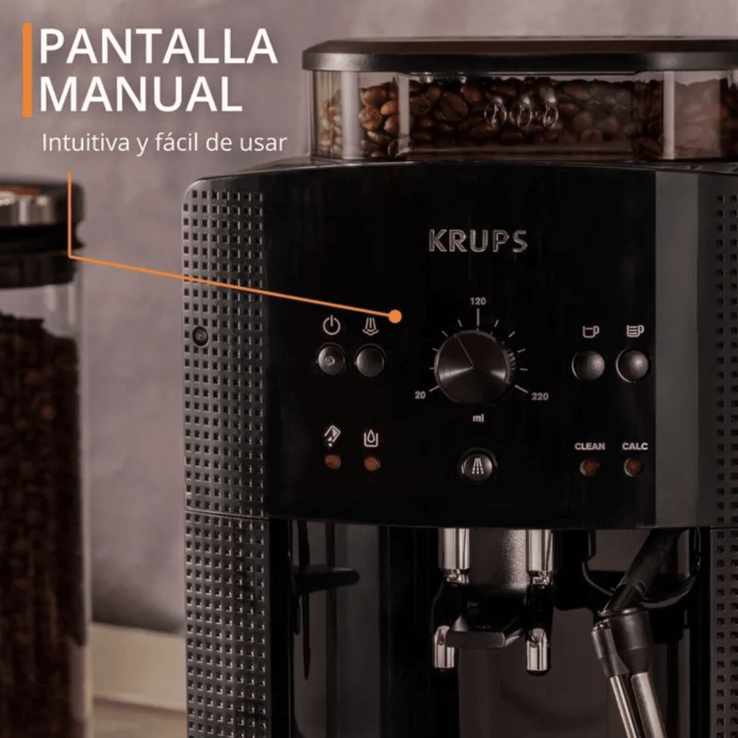 Panel con botones luminosos y selector de la cafetera Krups EA810870