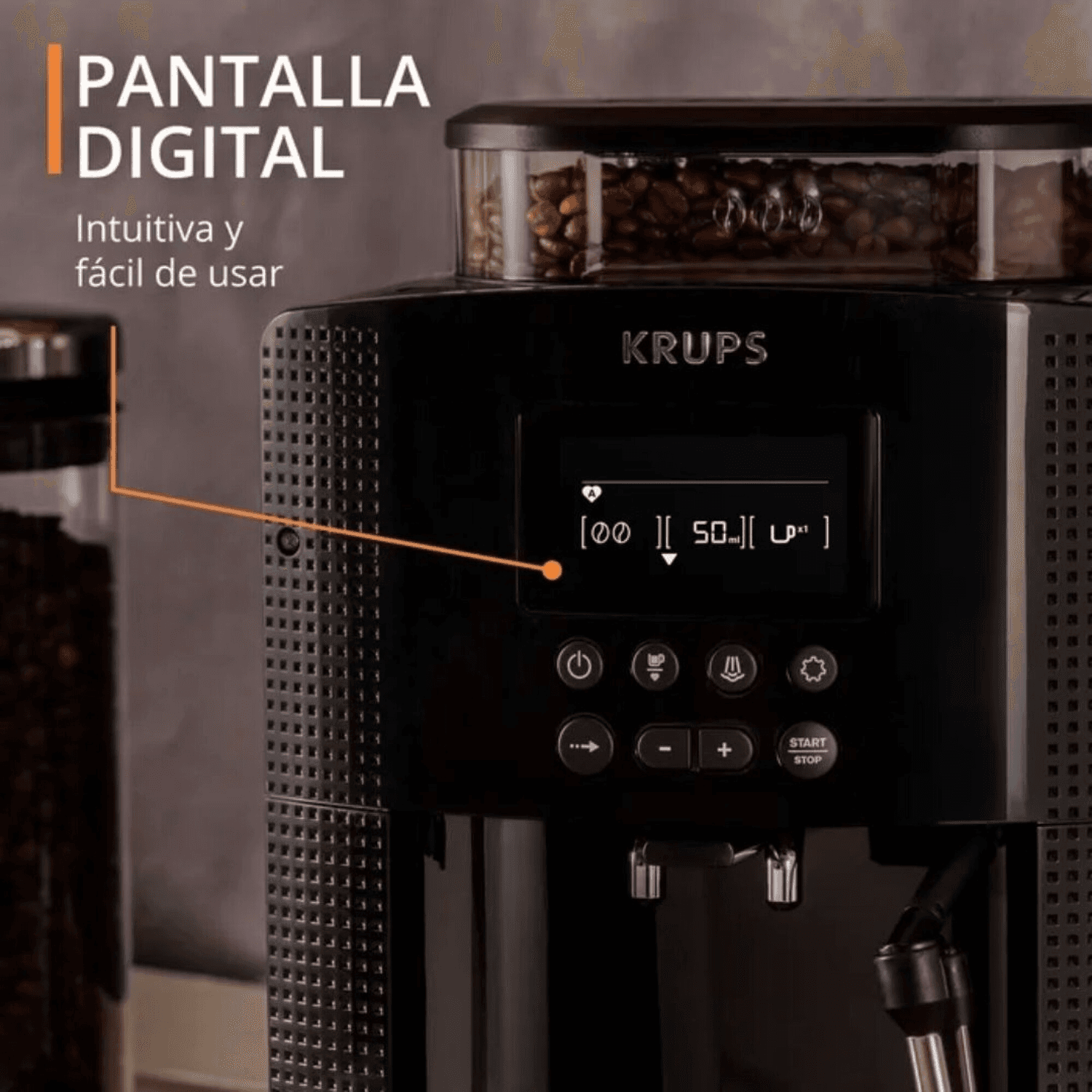 Pantalla LCD y botones de la cafetera Krups EA815070