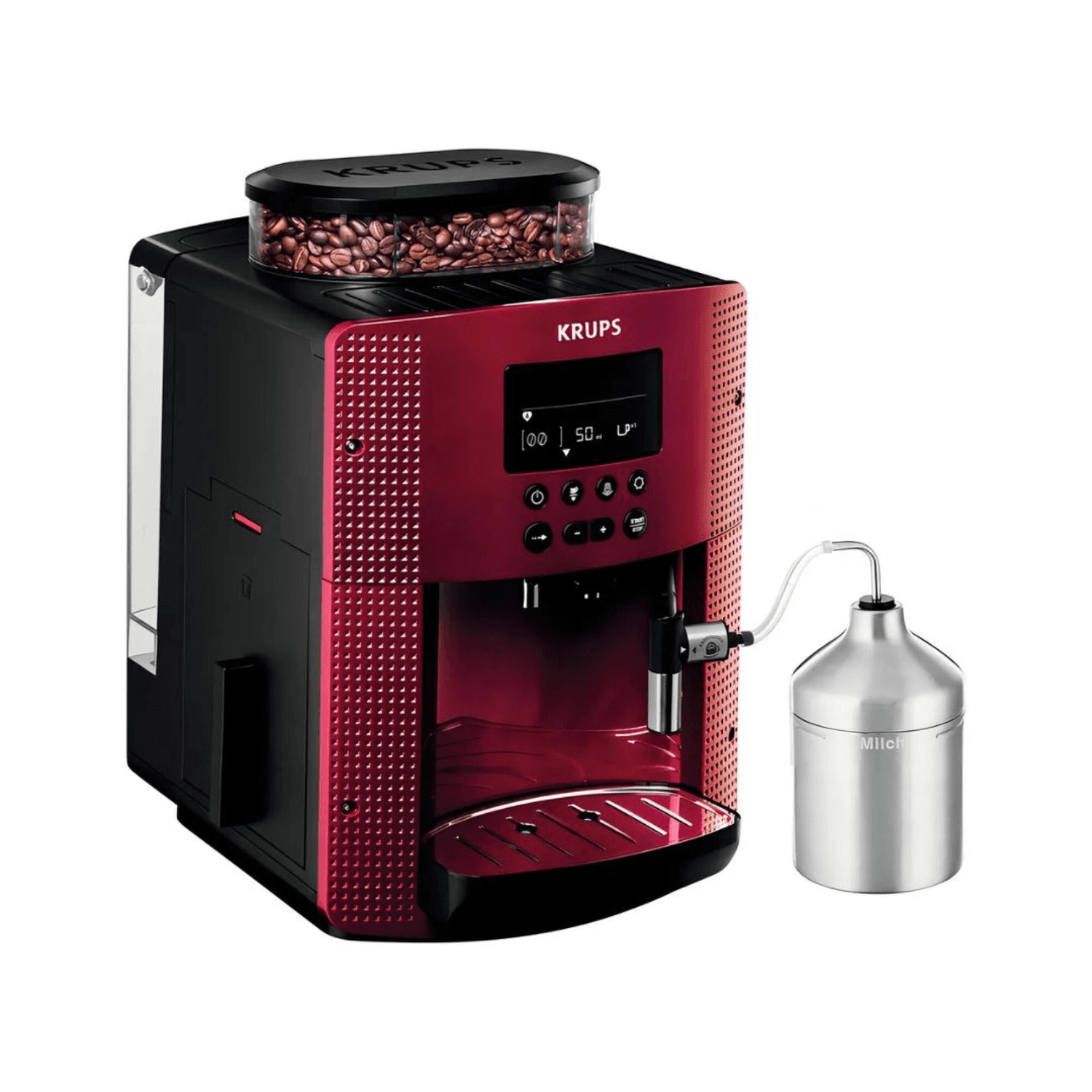 Cafetera superautomática roja Krups EA816570 con accesorio de leche Auto Cappuccino