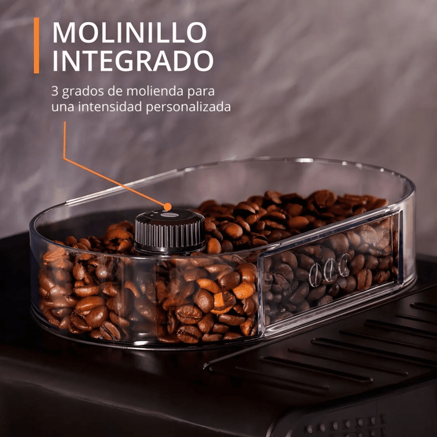 Molinillo integrado y depósito de granos de la cafetera Krups EA816570
