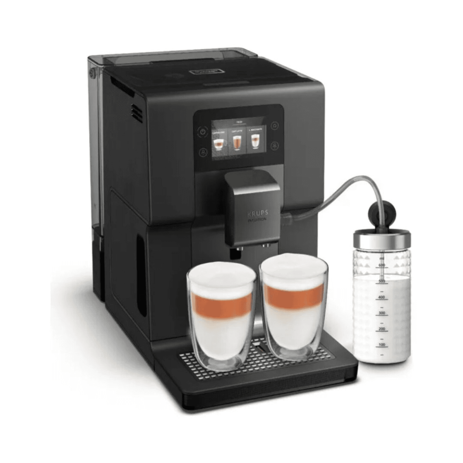 Cafetera espresso Krups Intuition Preference EA875U10 gris con jarra de leche y dos capuchinos