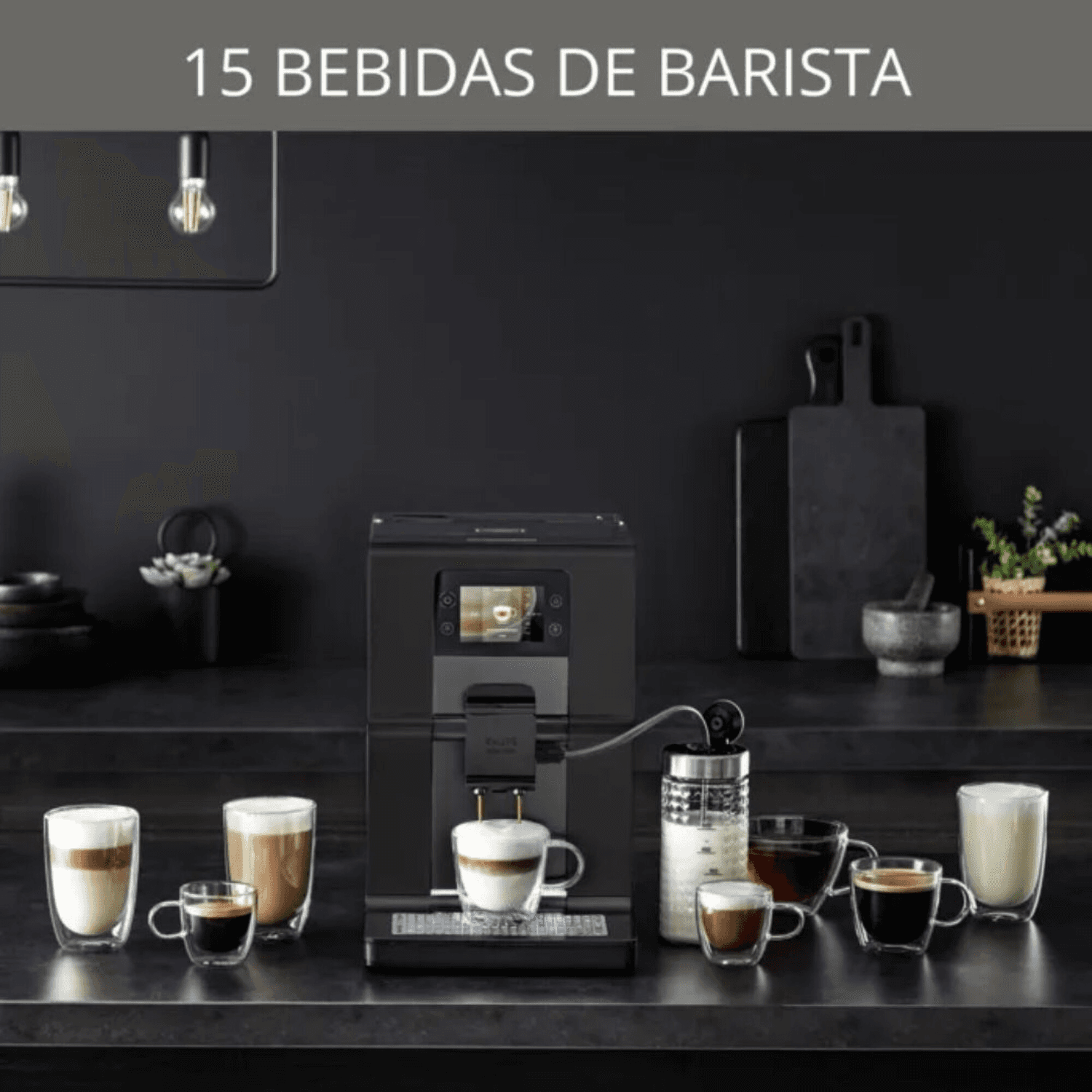 Cafetera Krups EA875U10 con bebidas preparadas