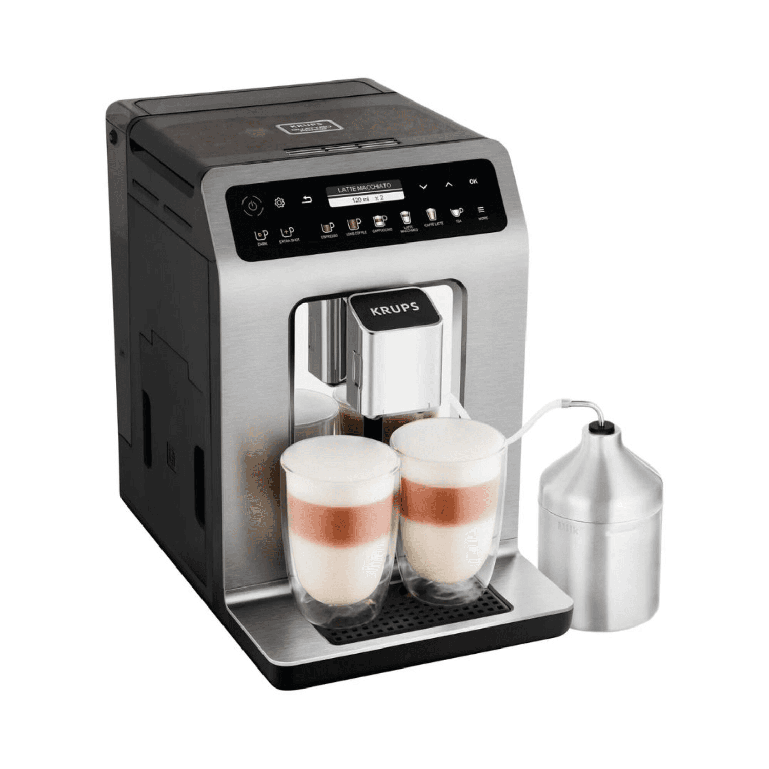 Cafetera espresso superautomática Krups Evidence EA894T10 con jarra de leche y dos capuchinos