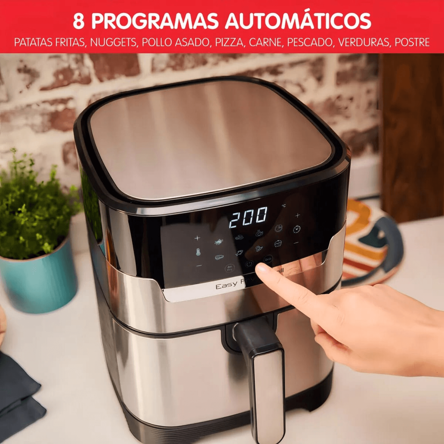 Panel digital de la freidora Moulinex EZ505D10 con 8 programas