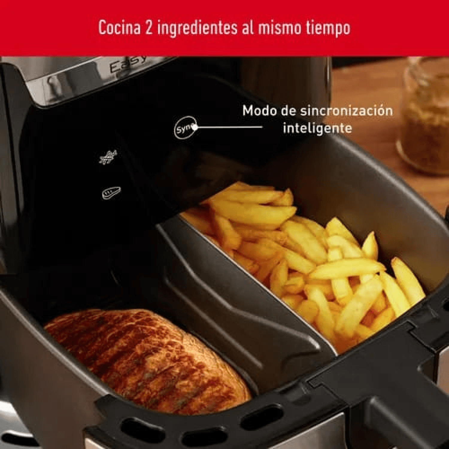 Cuba de la freidora Moulinex EZ801D10 con divisor, papas fritas y carne