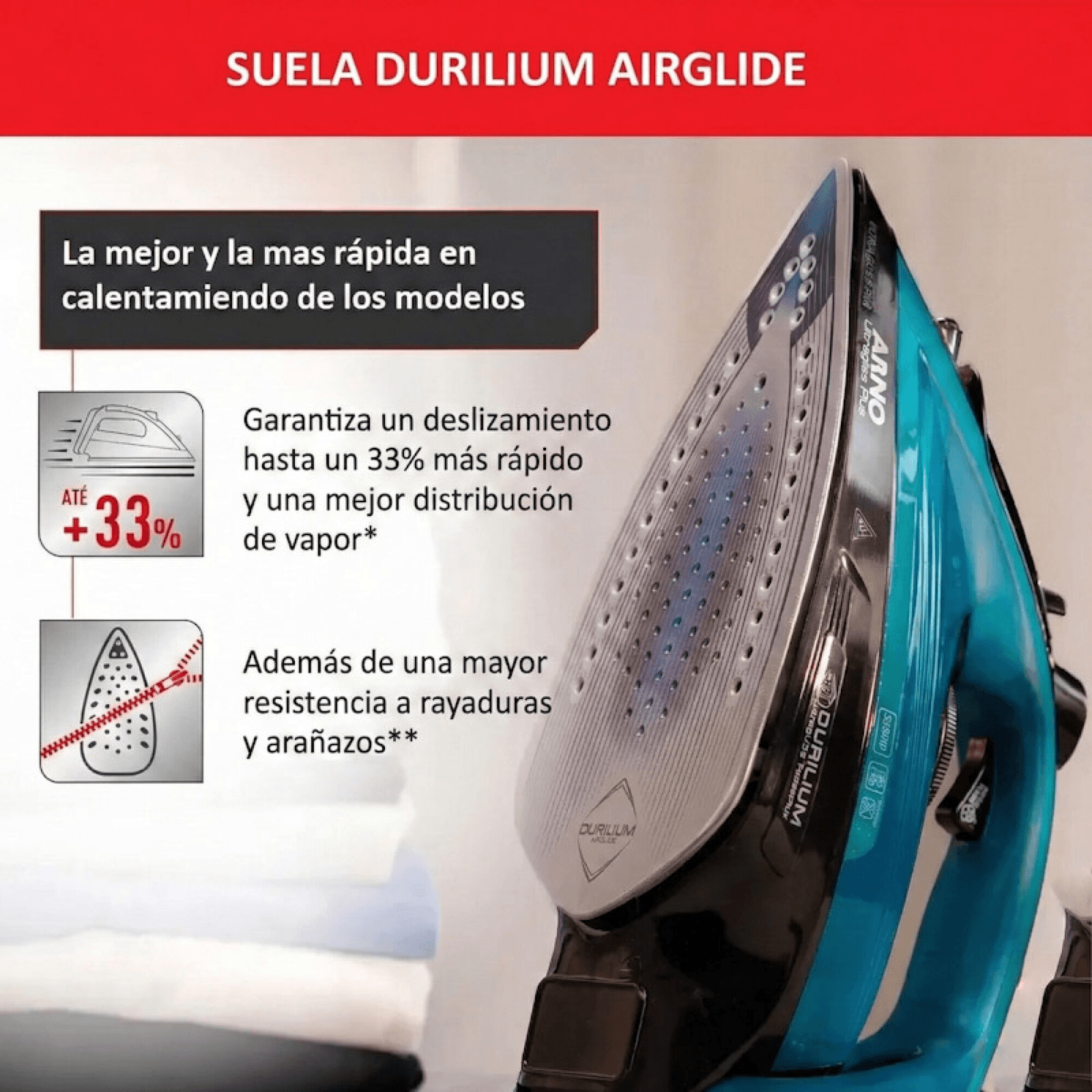 Detalle de la suela Durilium Airglide de la plancha Arno FV5801B2