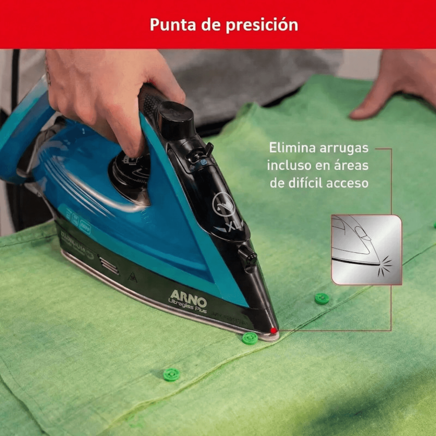 Punta de precisión de la plancha Arno FV5801B2 entre botones