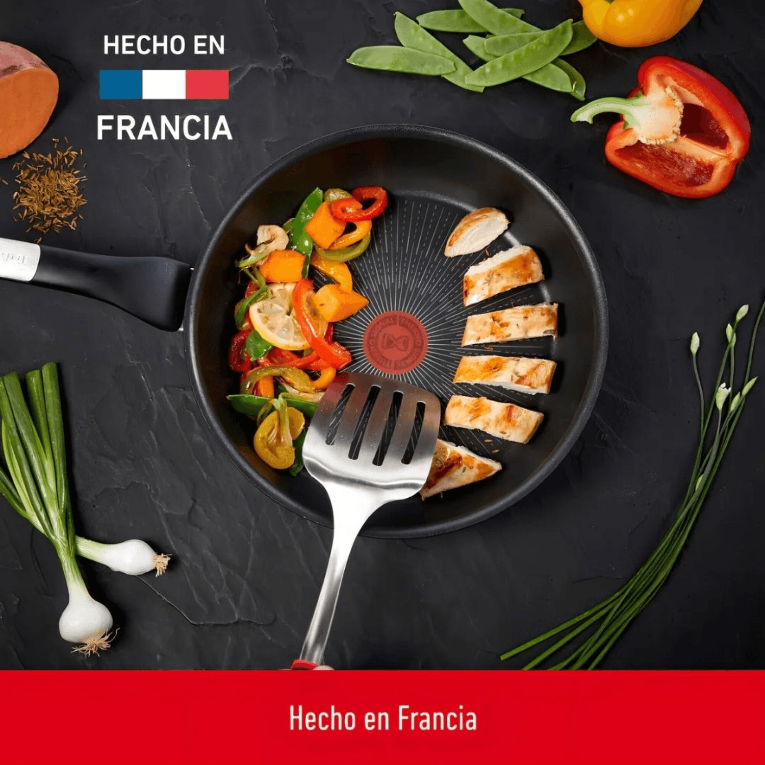 Sartén Tefal Unlimited con verduras y pollo, hecha en Francia