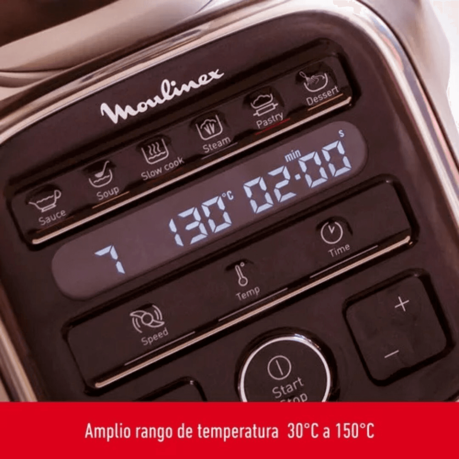 Panel de control del Moulinex Companion XL con programas y pantalla