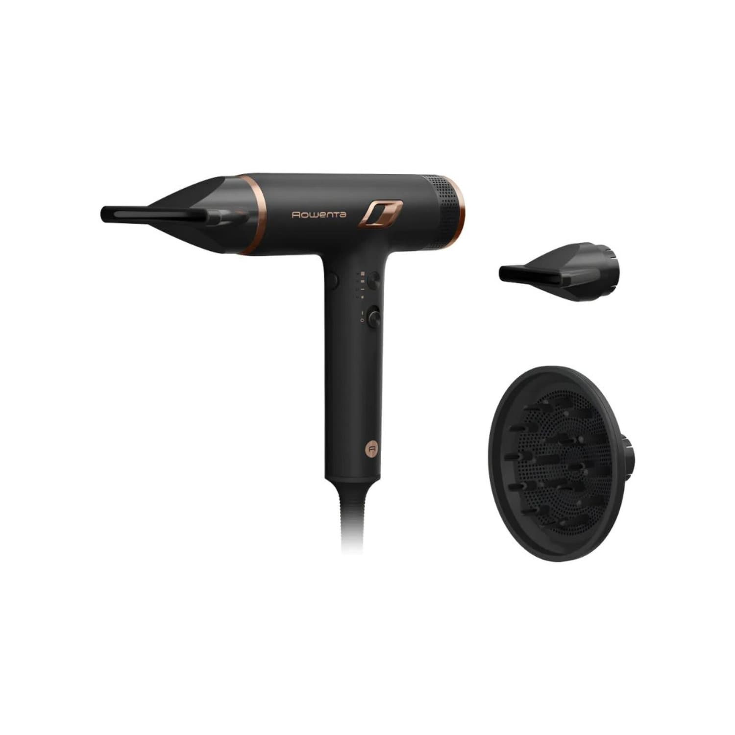 Secador de pelo Rowenta NANO HY8310F0 negro con detalles cobre, con dos concentradores y difusor