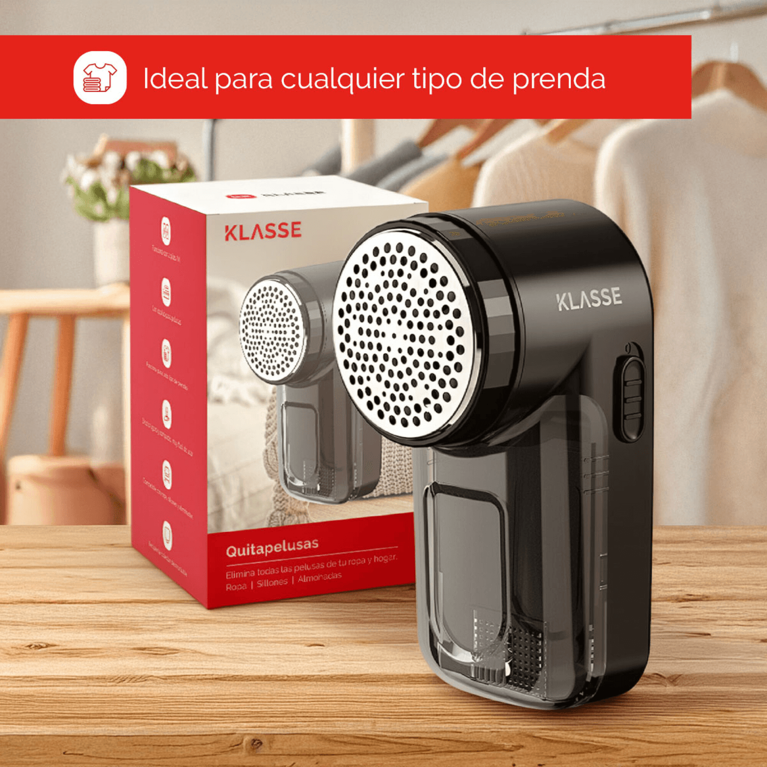 Quitapelusas Klasse KS1001BK junto a su caja