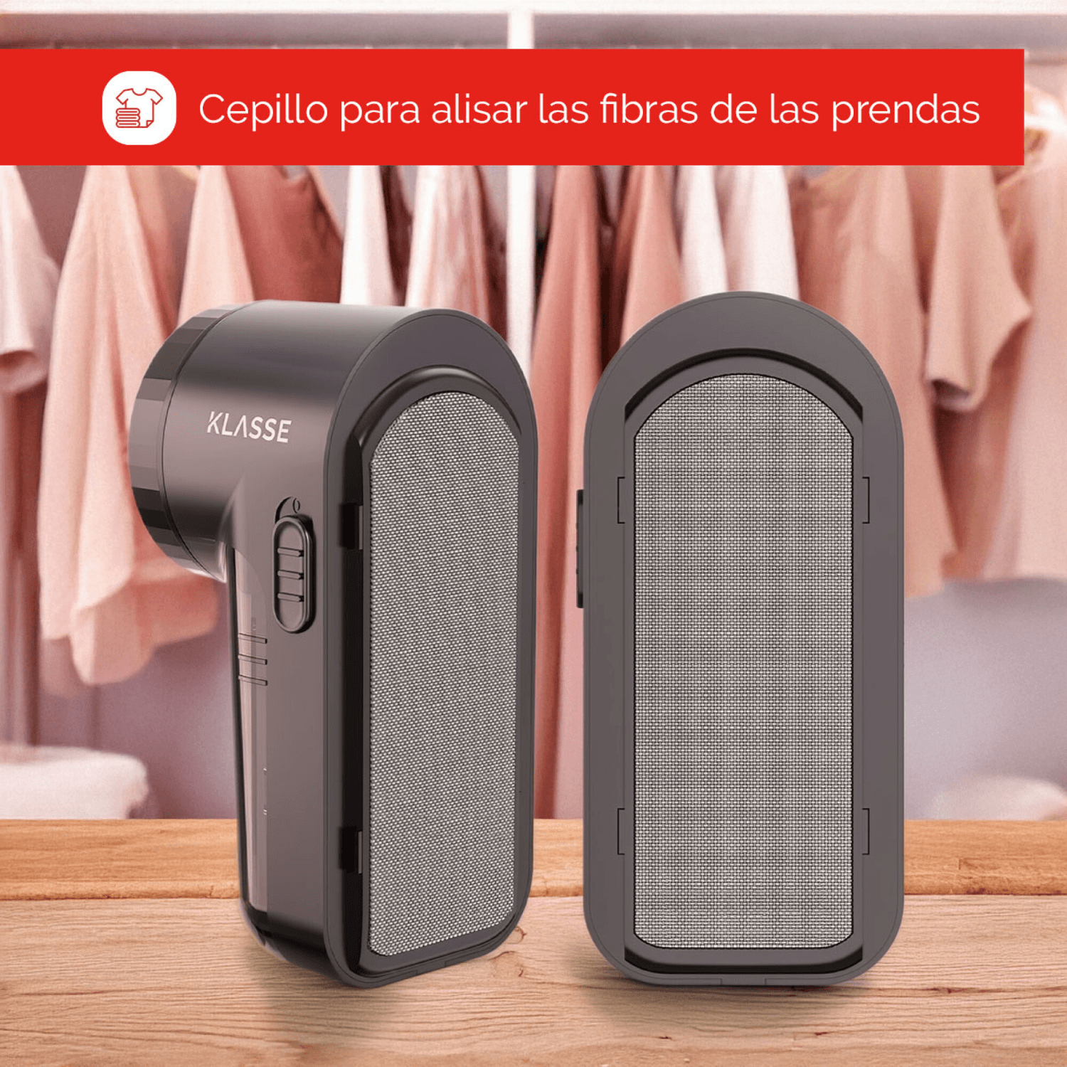 Quitapelusas Klasse KS1001BK con su cepillo alisador de fibras