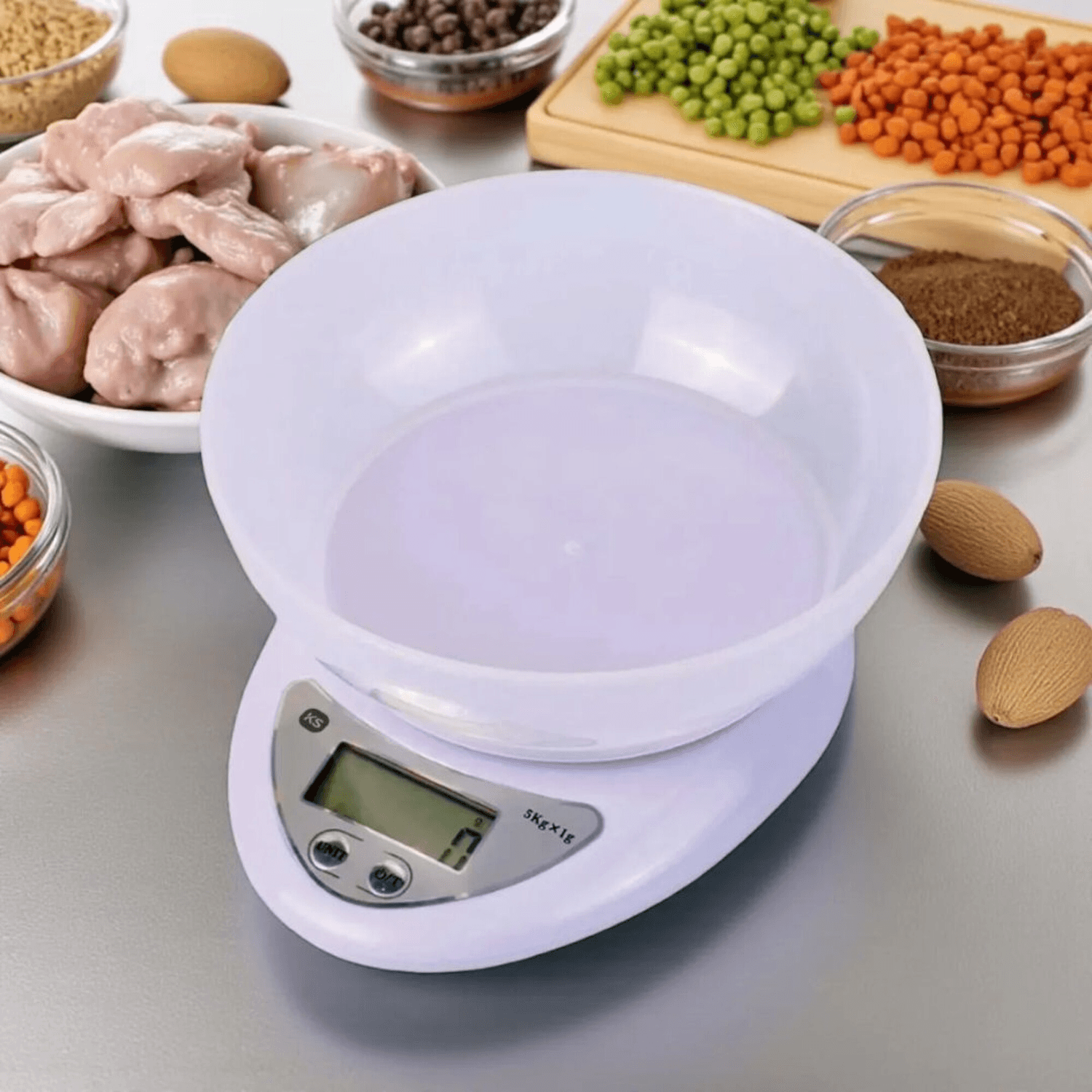 Balanza con bowl Klasse KS2003 pesando carne y legumbres
