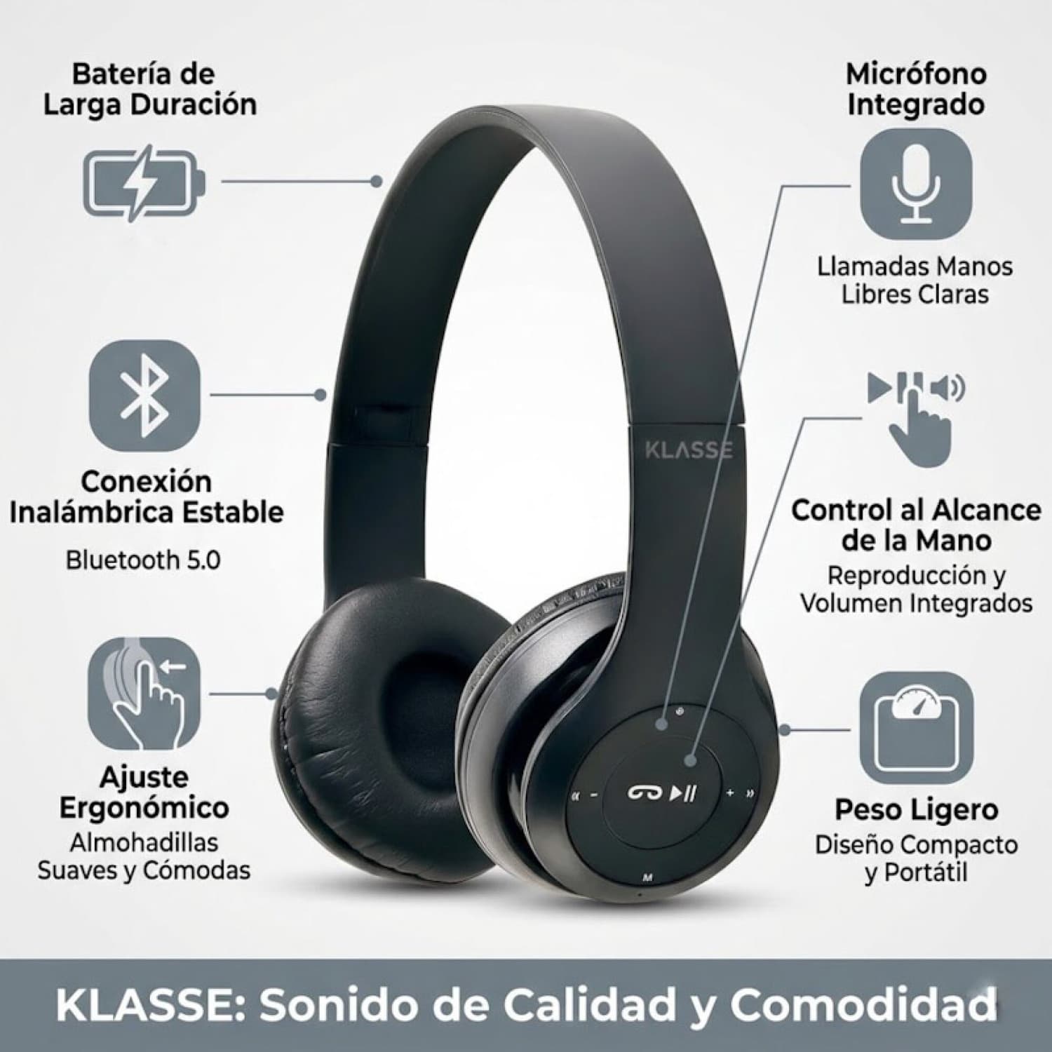 Auriculares Klasse KS2300 con Bluetooth 5.0, micrófono integrado y comando multimedia