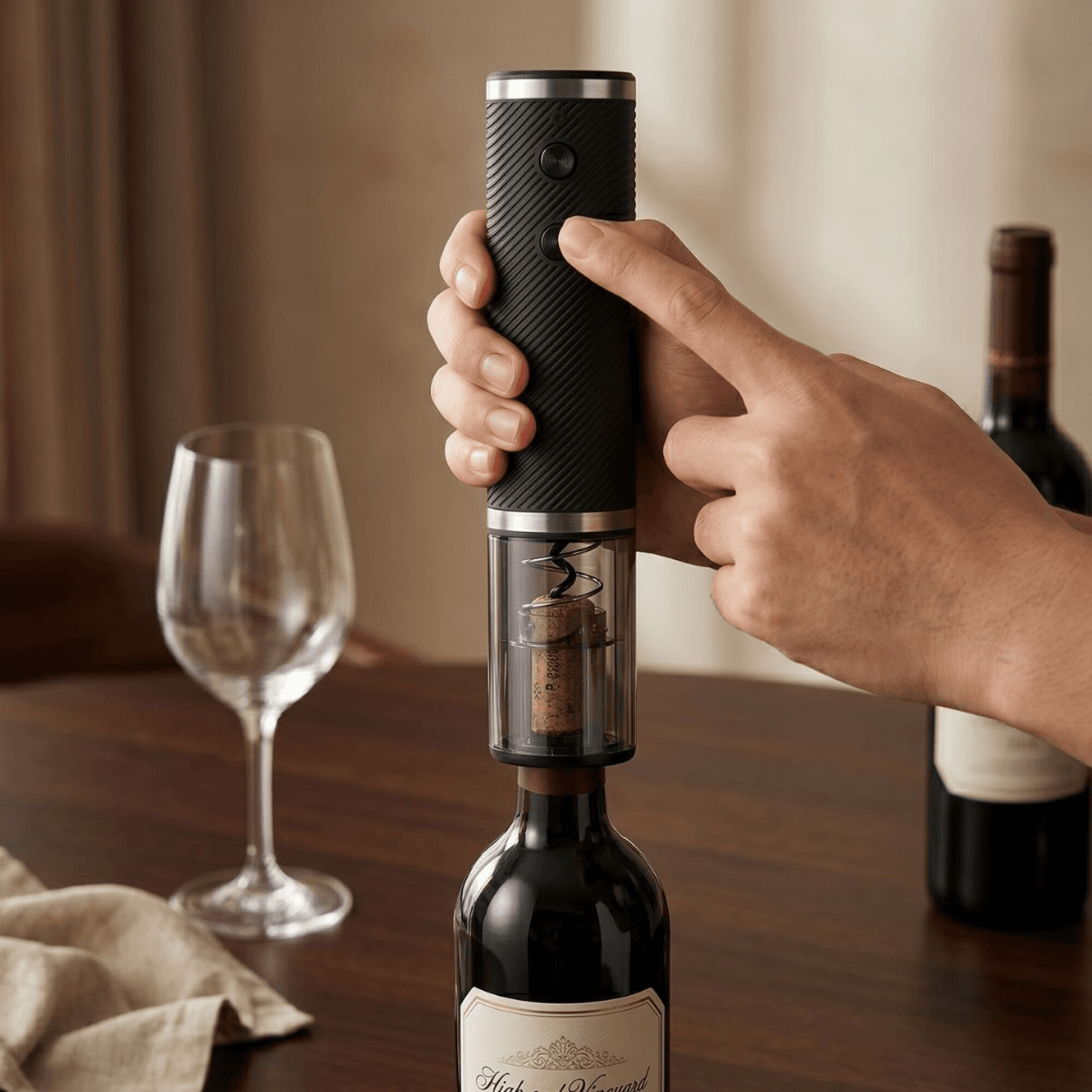 Descorchando una botella de vino con el destapador Klasse KS2800