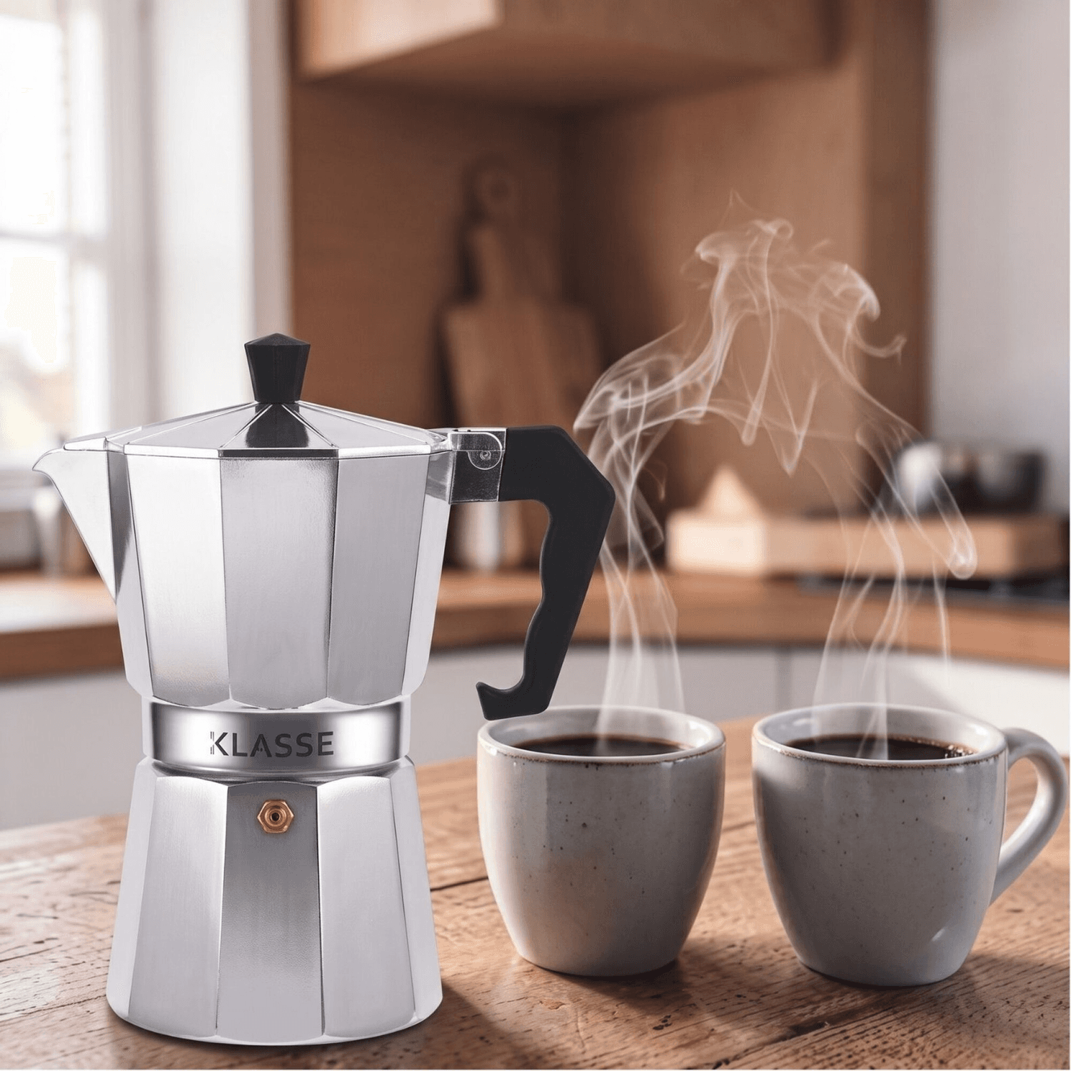 Cafetera moka Klasse KS3702 con dos tazas de café
