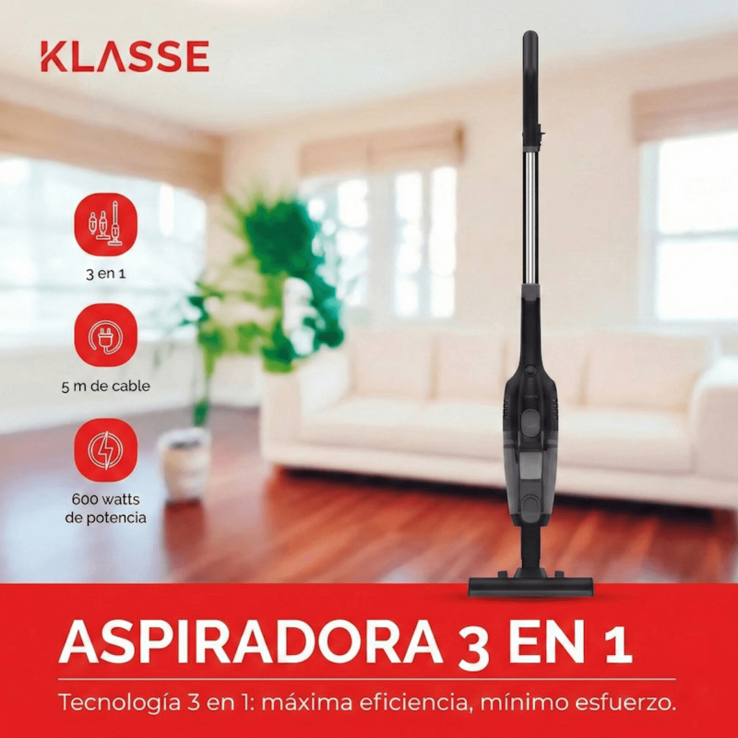 Aspiradora Klasse KS4001BK 3 en 1 en una sala