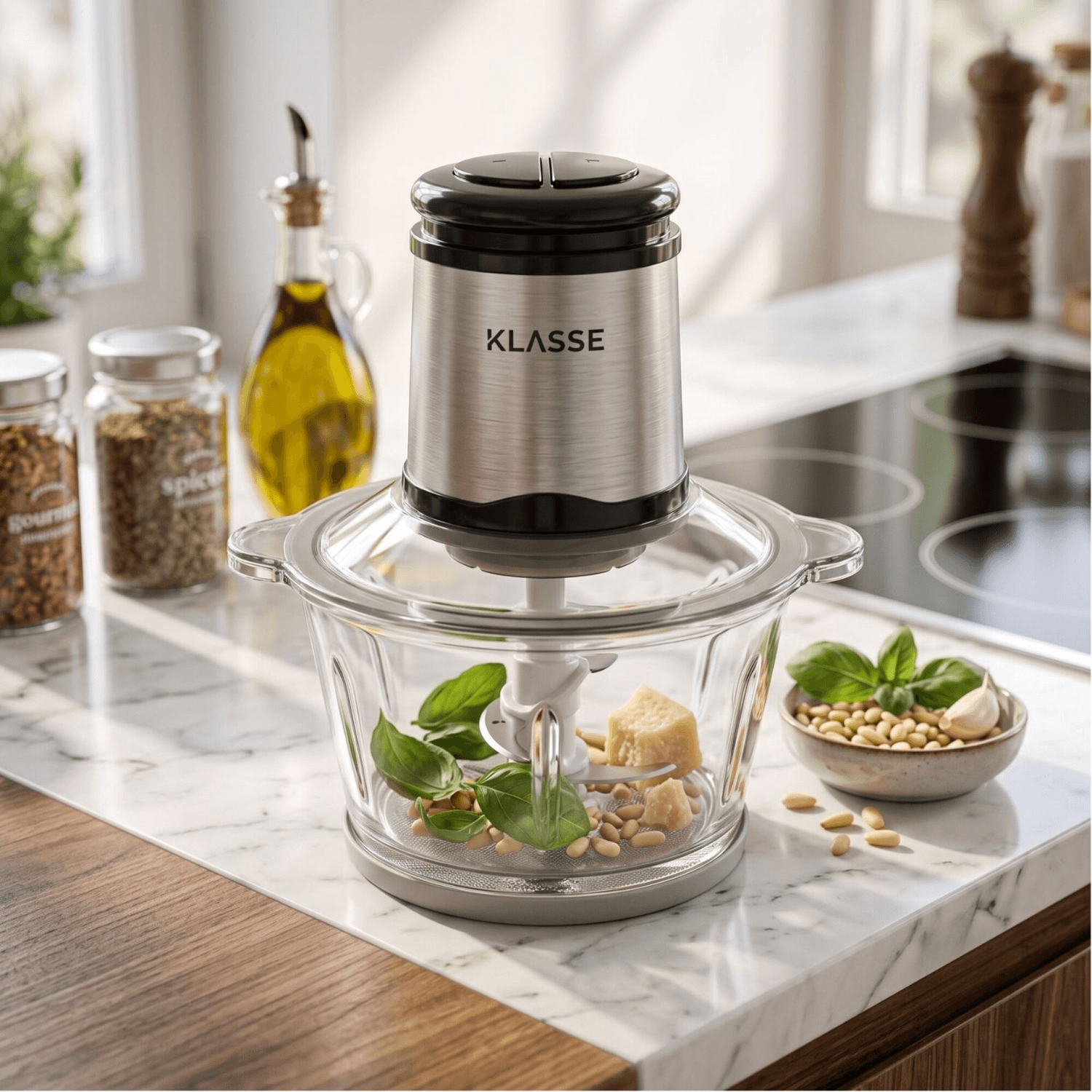 Picadora Klasse KS4100 con albahaca, queso y piñones
