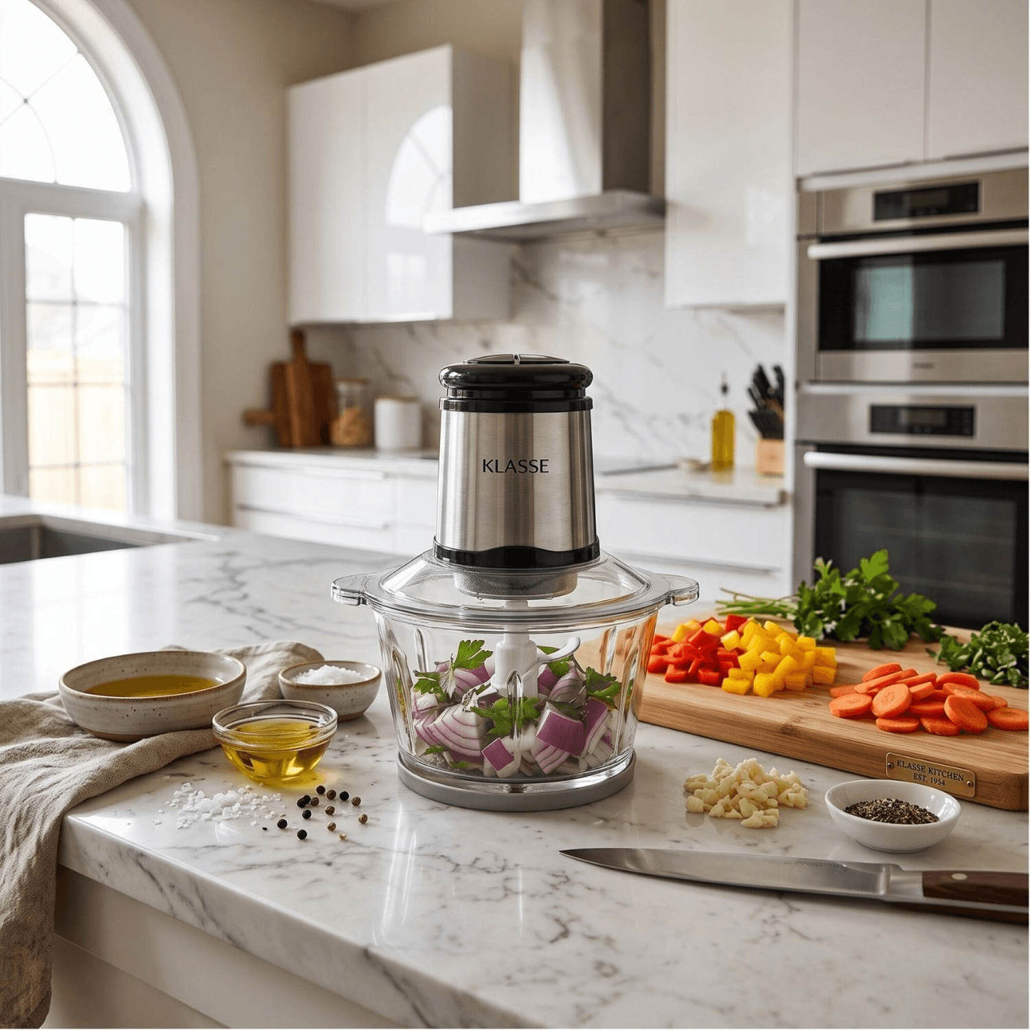 Picadora Klasse KS4100 con cebolla morada y verduras en una cocina