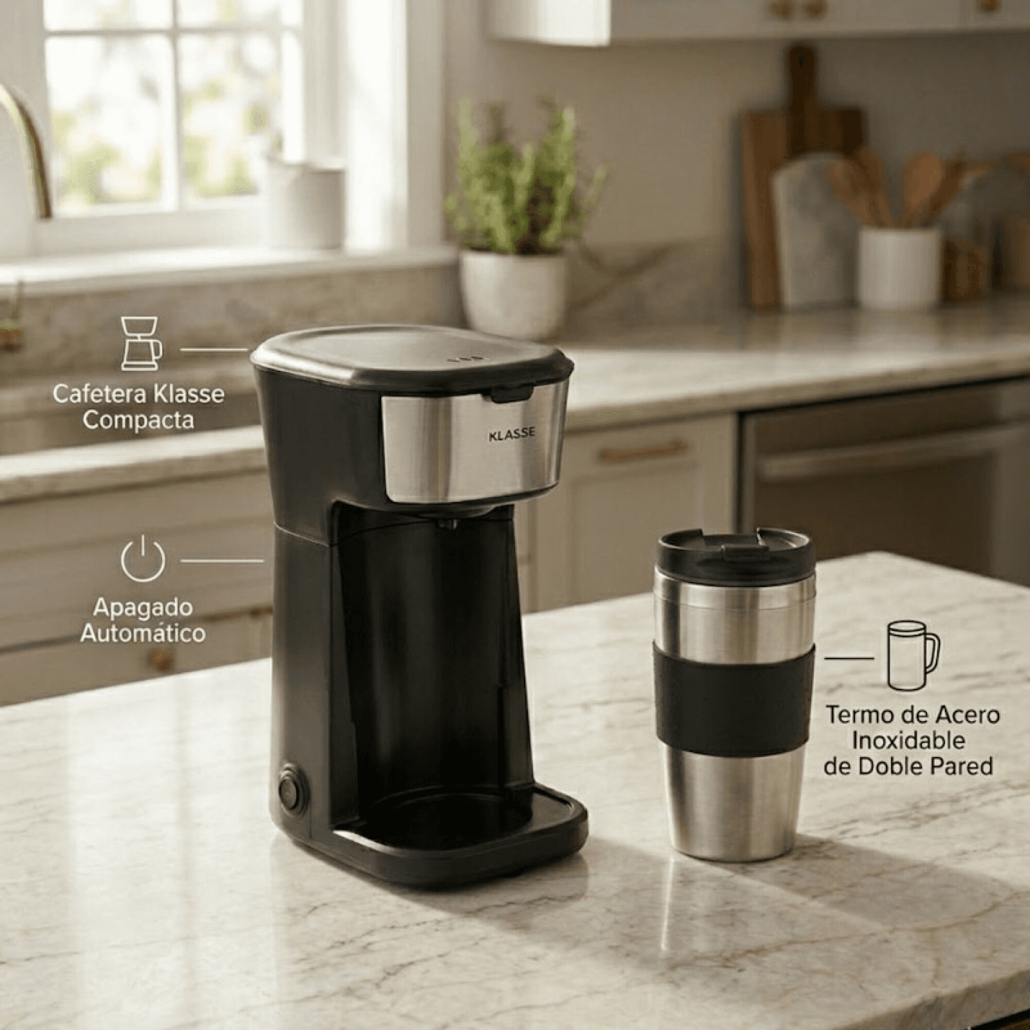 Cafetera Klasse KS6001 en una cocina junto al jarro portátil