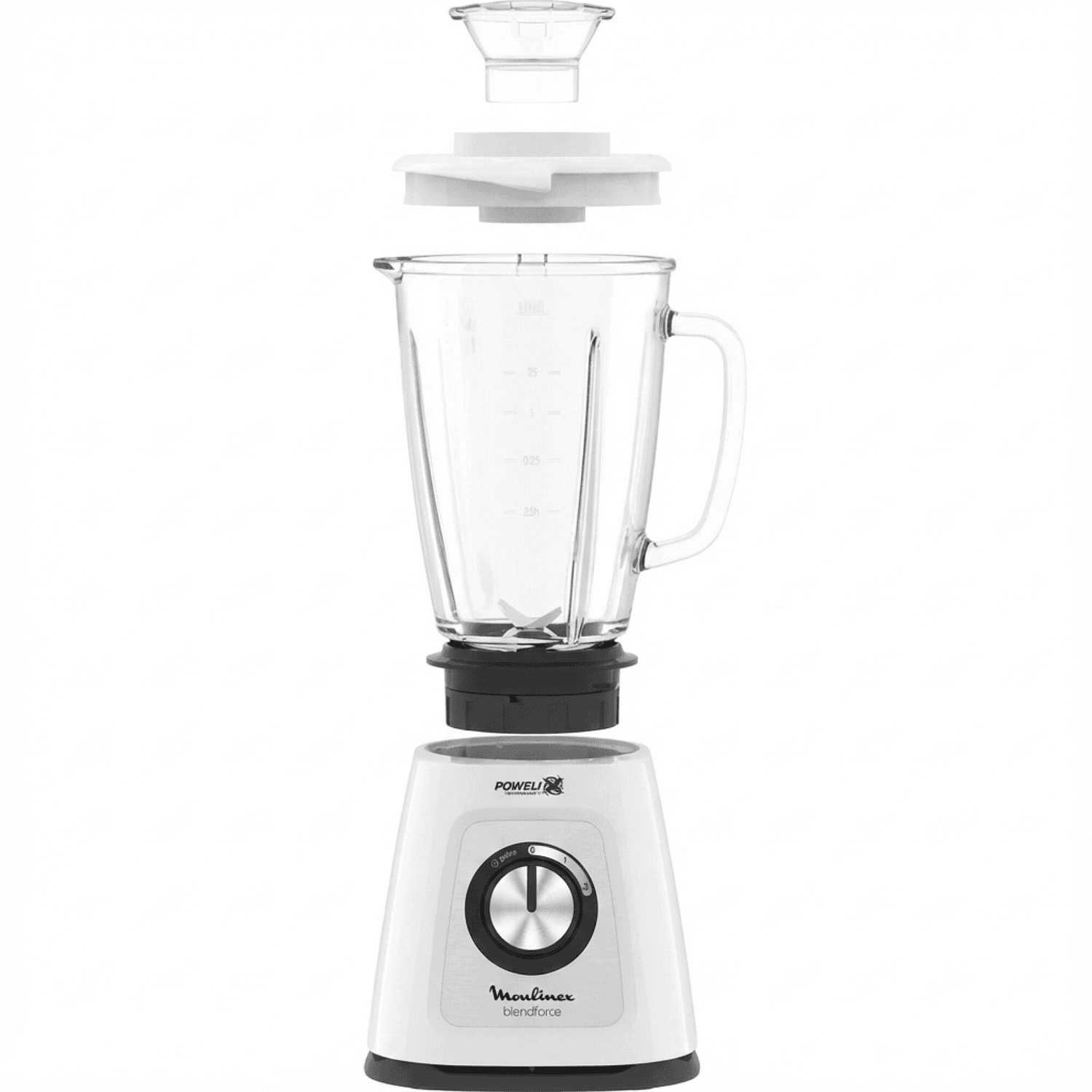 Licuadora Moulinex Blendforce LM435110 blanca con la tapa y la jarra separadas