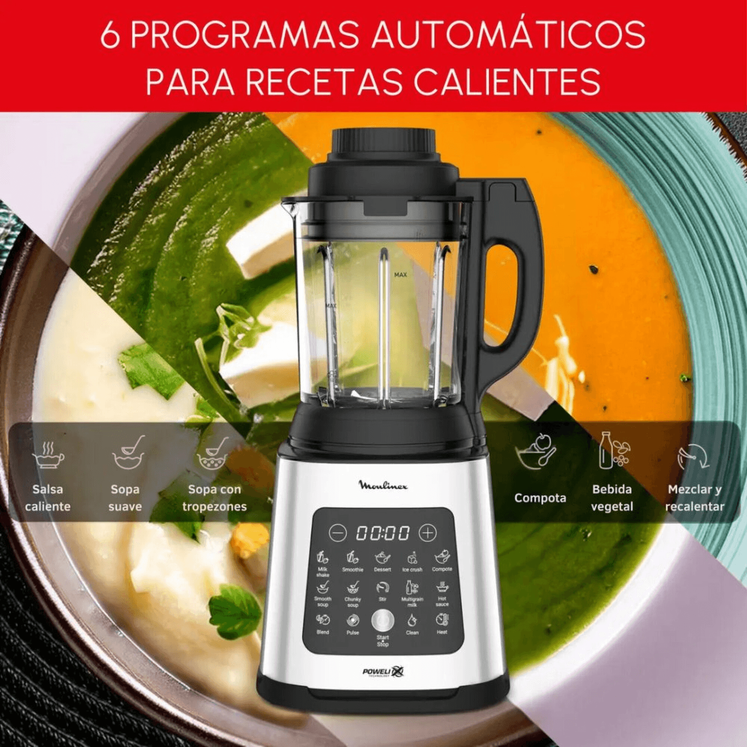 Programas para recetas calientes de la licuadora Moulinex PerfectMix Cook LM835D10
