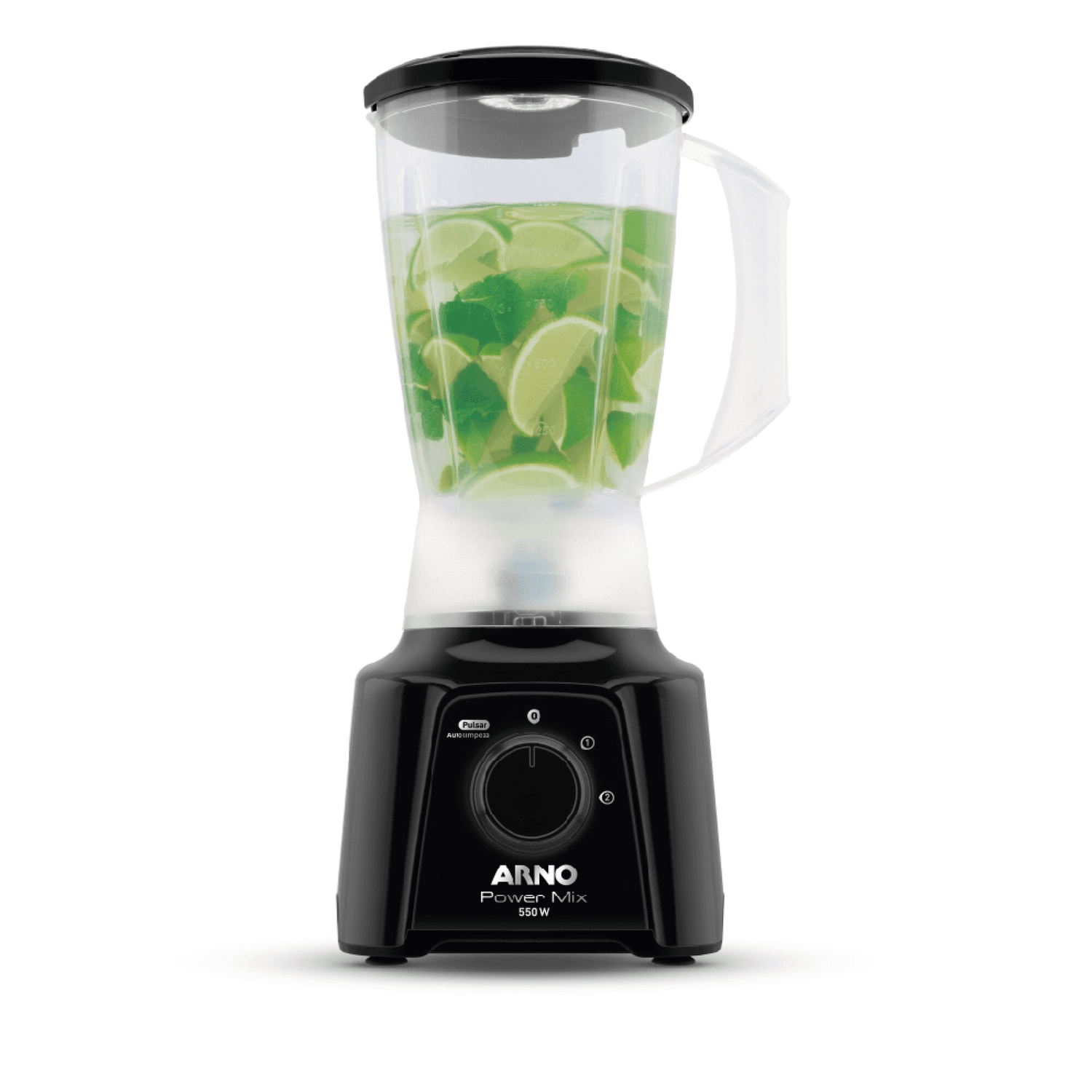 Licuadora Arno Power Mix LN2808B2 con limón y menta en la jarra