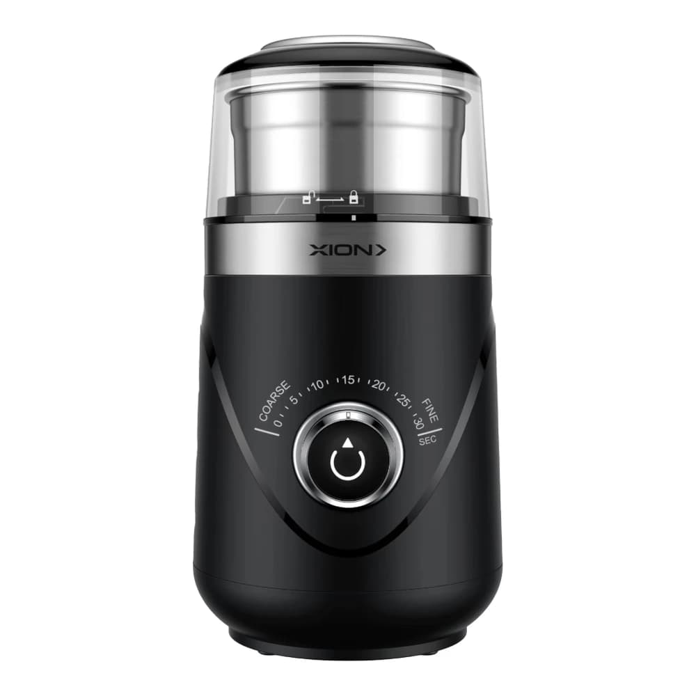 Molinillo de café eléctrico XION XI-CMG110 negro con recipiente de acero inoxidable y perilla de regulador de tiempo
