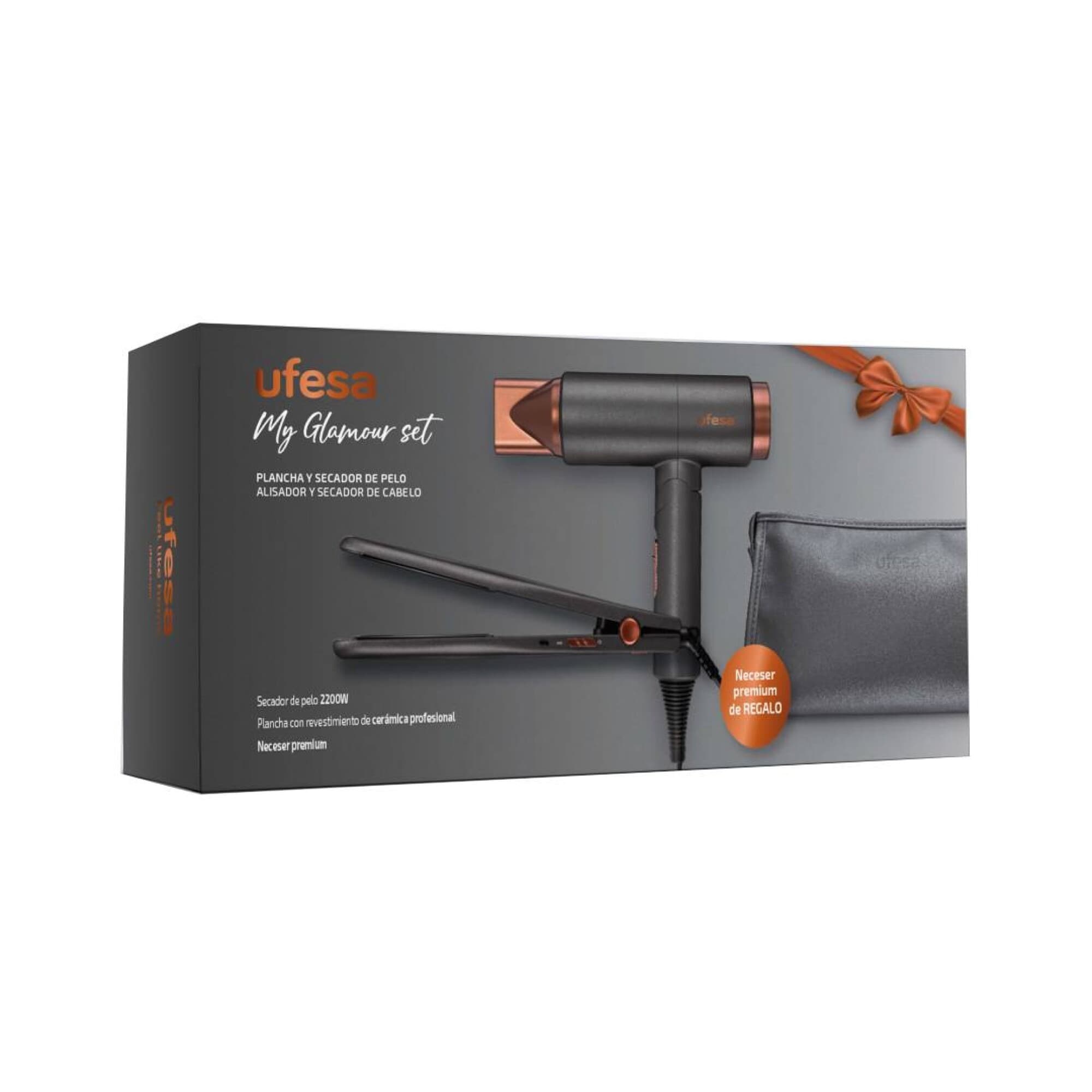 Caja del set Ufesa My Glamour con secador, plancha y neceser
