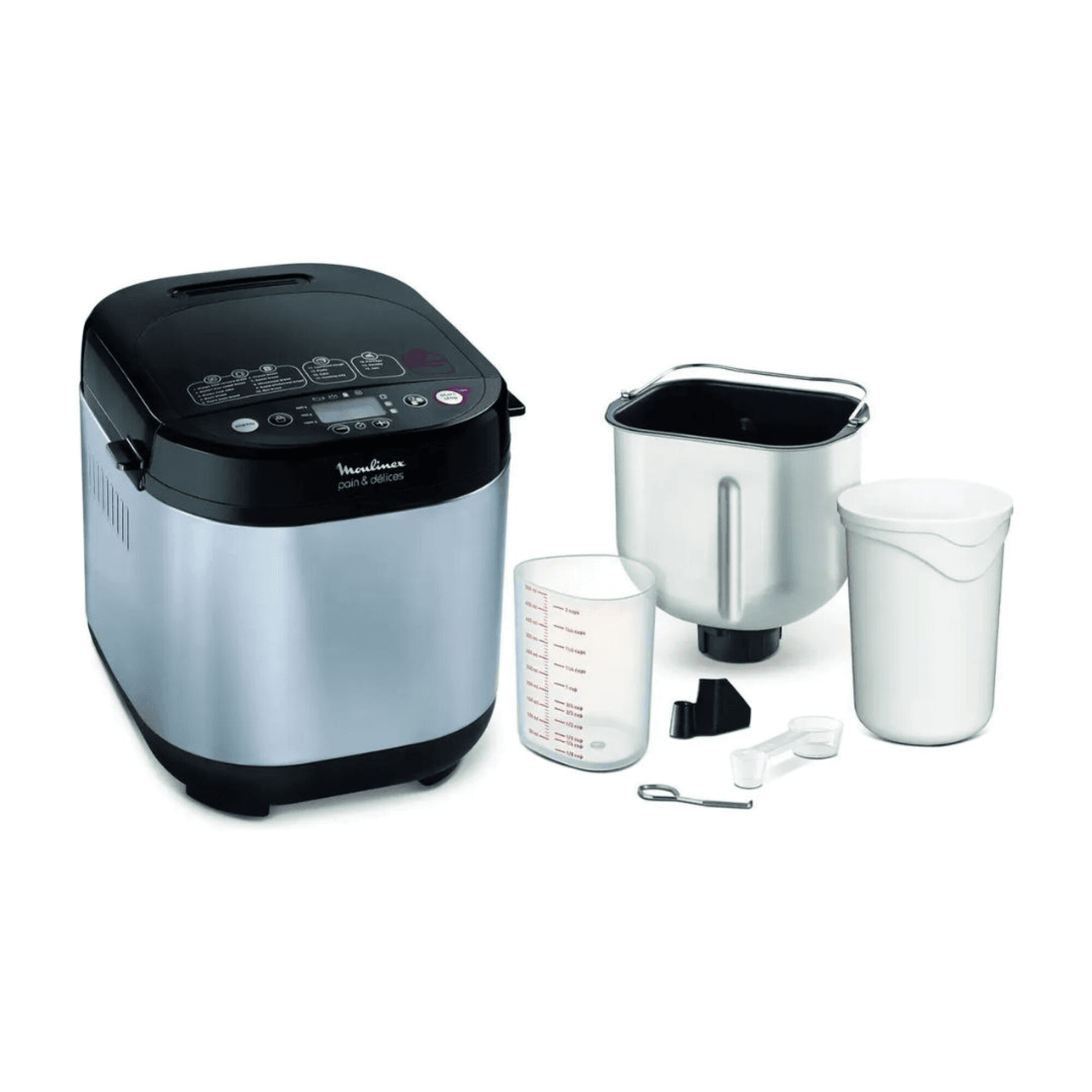 Panificadora Moulinex OW240E30 con cubeta, taza medidora y accesorios