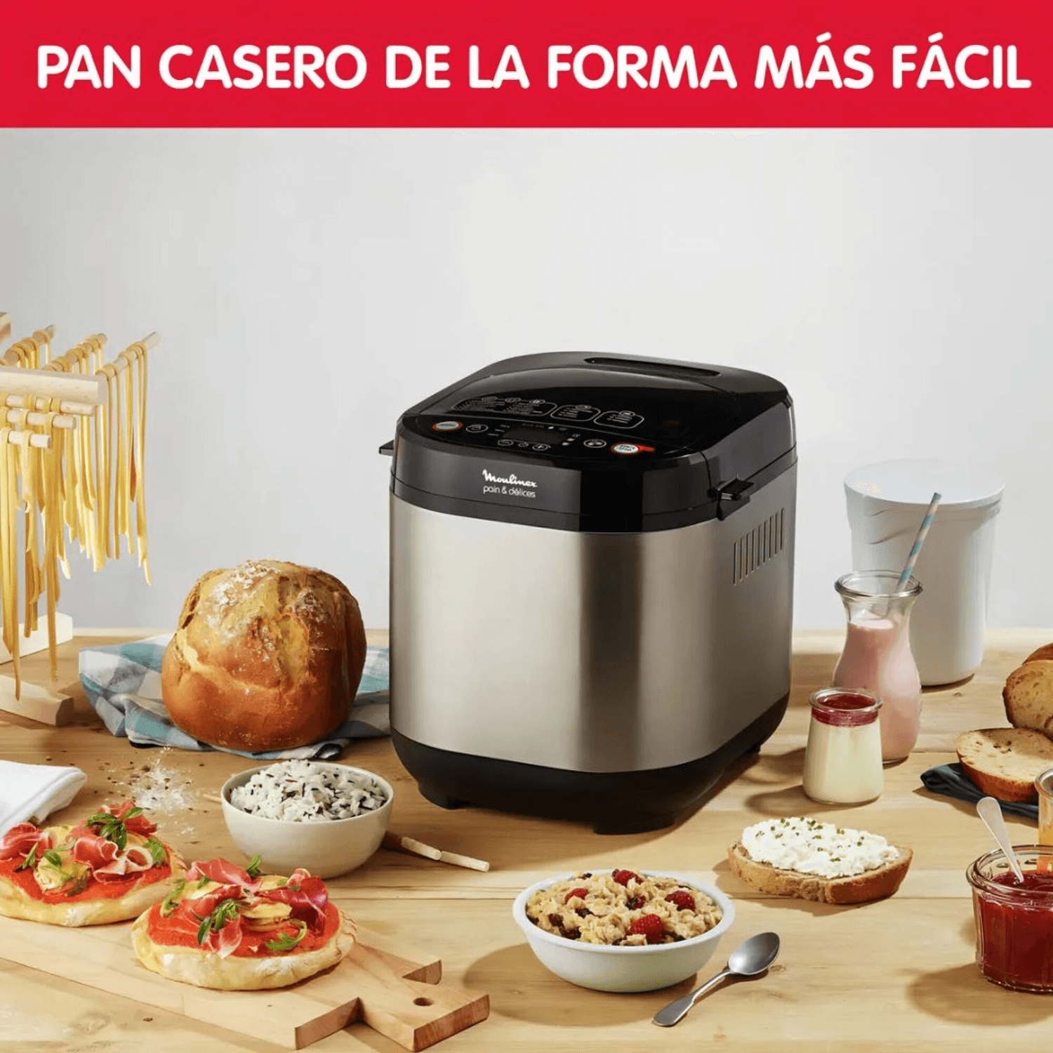 Panificadora Moulinex OW240E30 con pan casero, yogur y mermelada