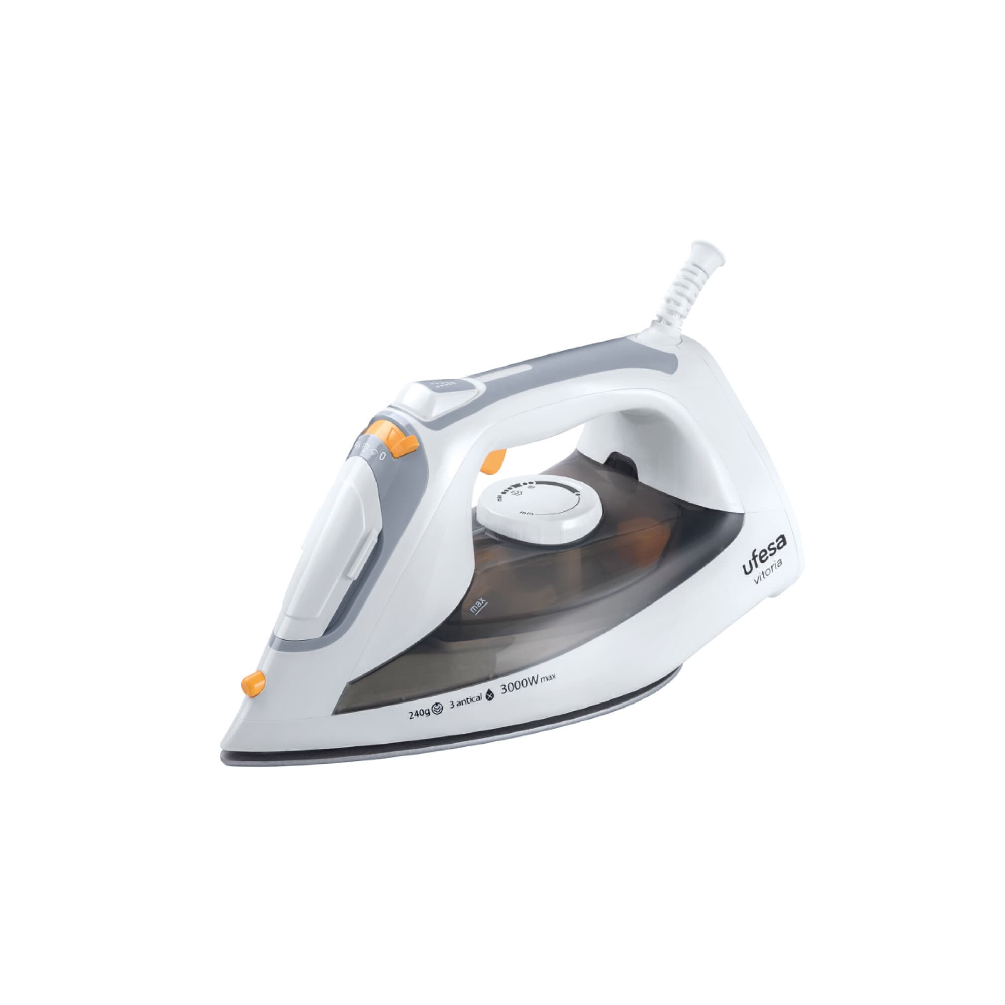 Plancha a vapor Ufesa PV3700 Vitoria blanca con detalles naranjas
