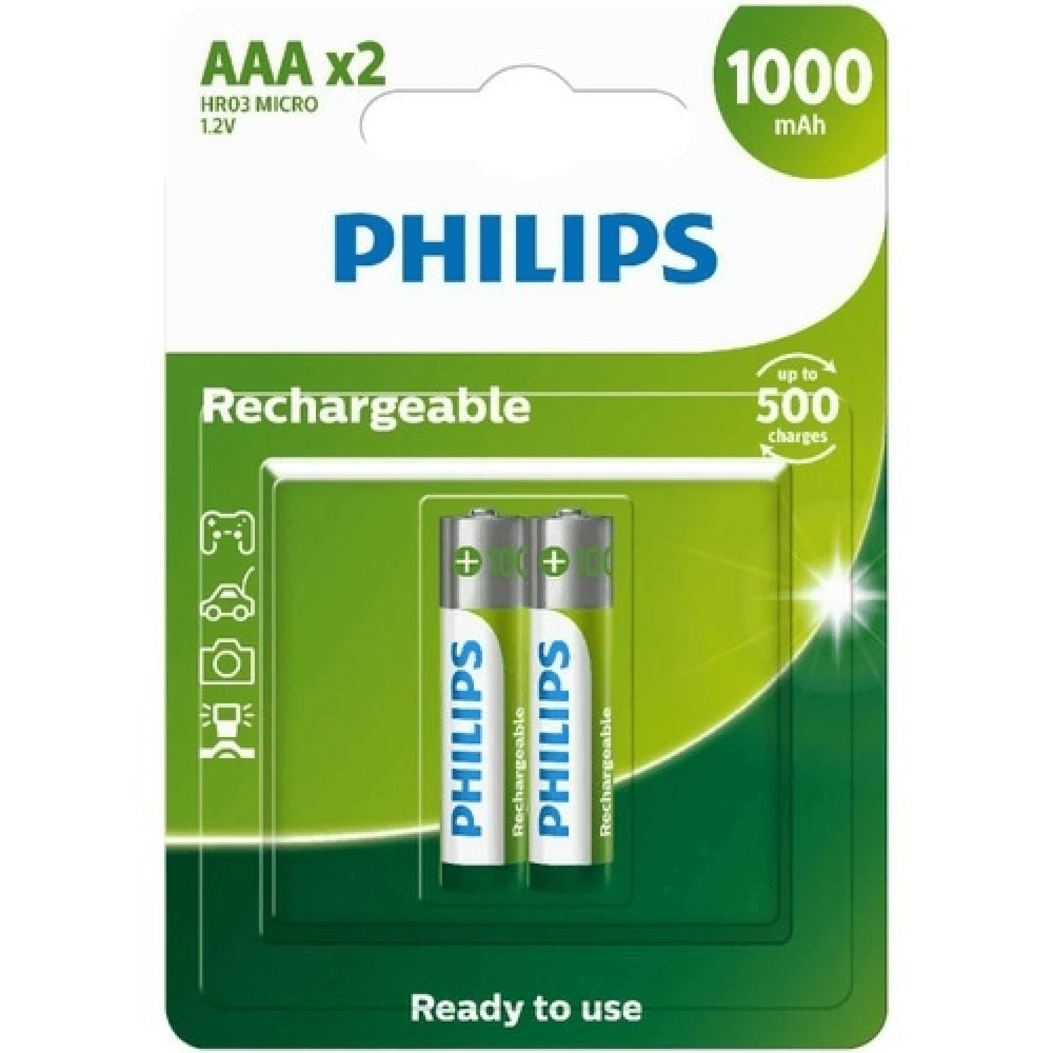 Pilas recargables Philips AAA HR03 de 1000 mAh, pack de 2 R03B2RTU1077