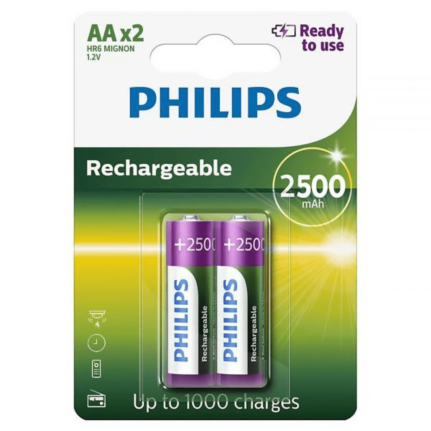 Pilas recargables Philips AA HR6 de 2500 mAh, pack de 2 R6B2RTU2577
