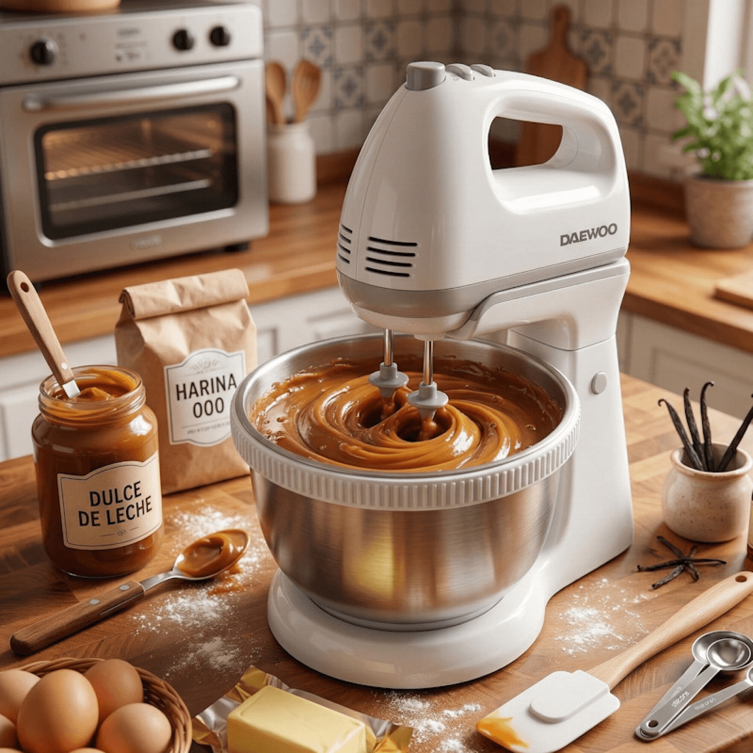 Batidora Daewoo SM3722 mezclando dulce de leche