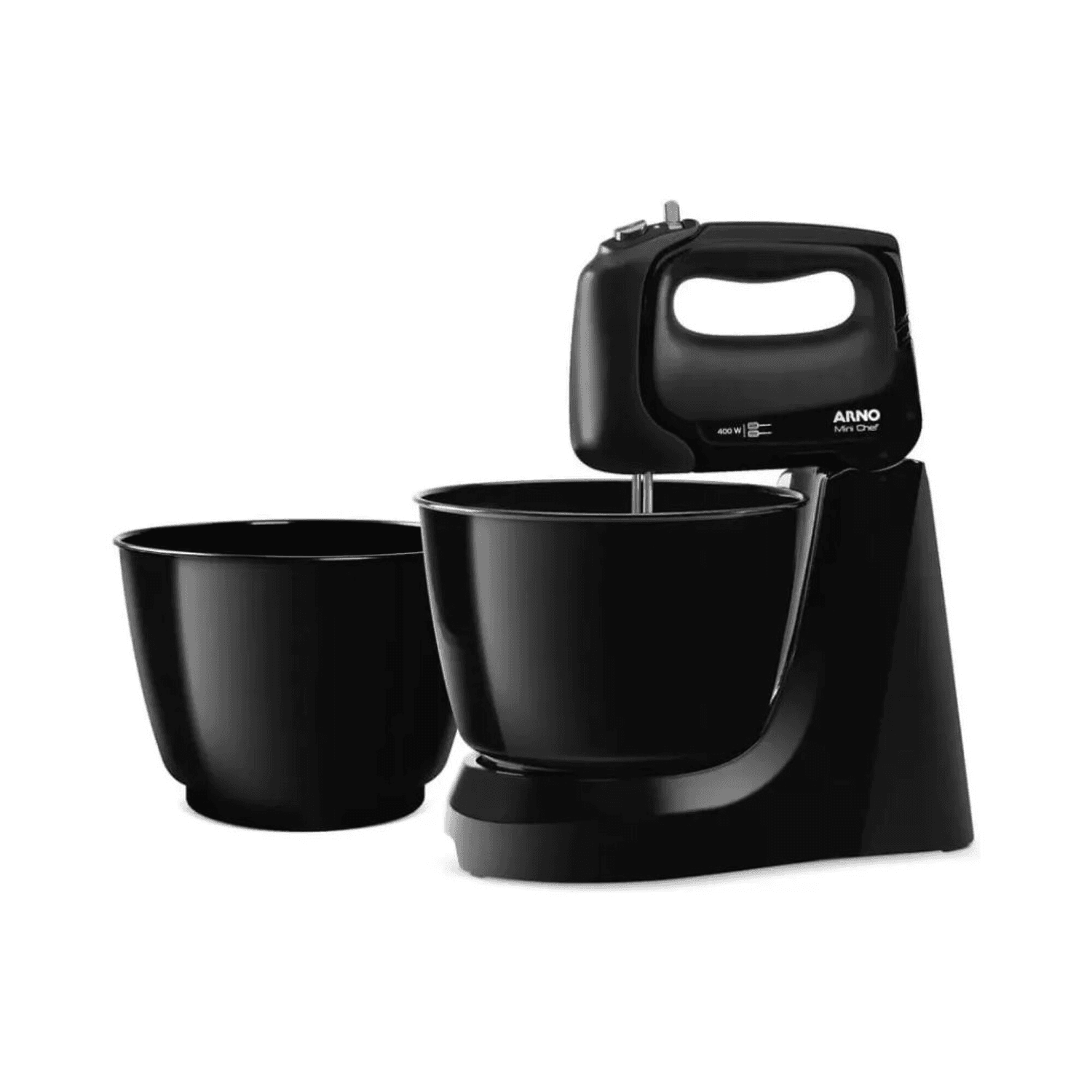 Batidora Arno SX1618B2 negra con pedestal y dos bowls de 4 L