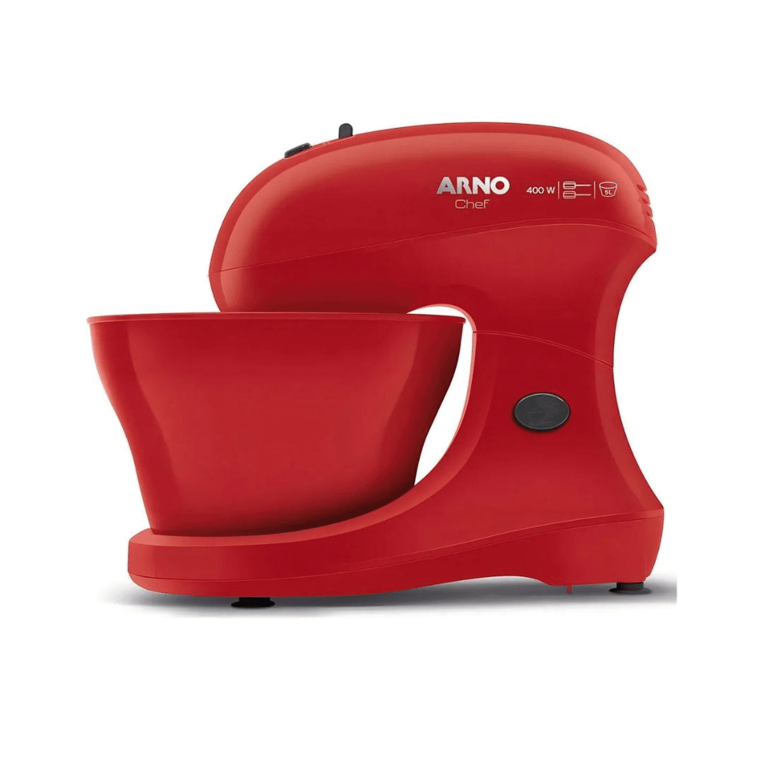 Batidora roja Arno SX3005B2 de perfil con el cabezal bajo