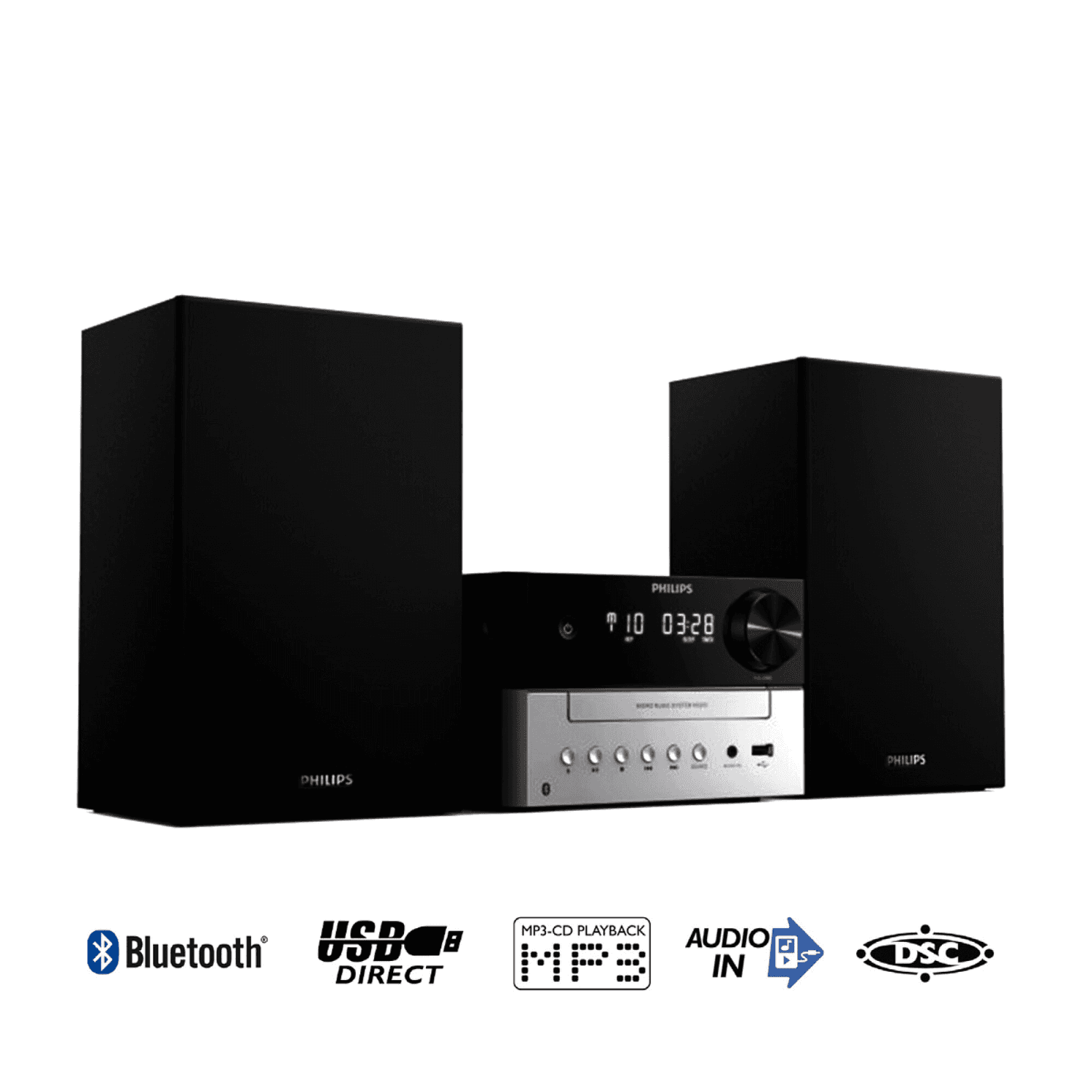 Microsistema Philips TAM3205M2/77 en vista angulada