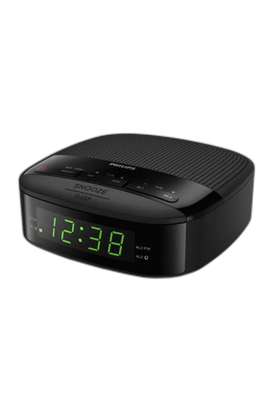 Radio reloj despertador Philips TAR3205/12 negra con pantalla verde