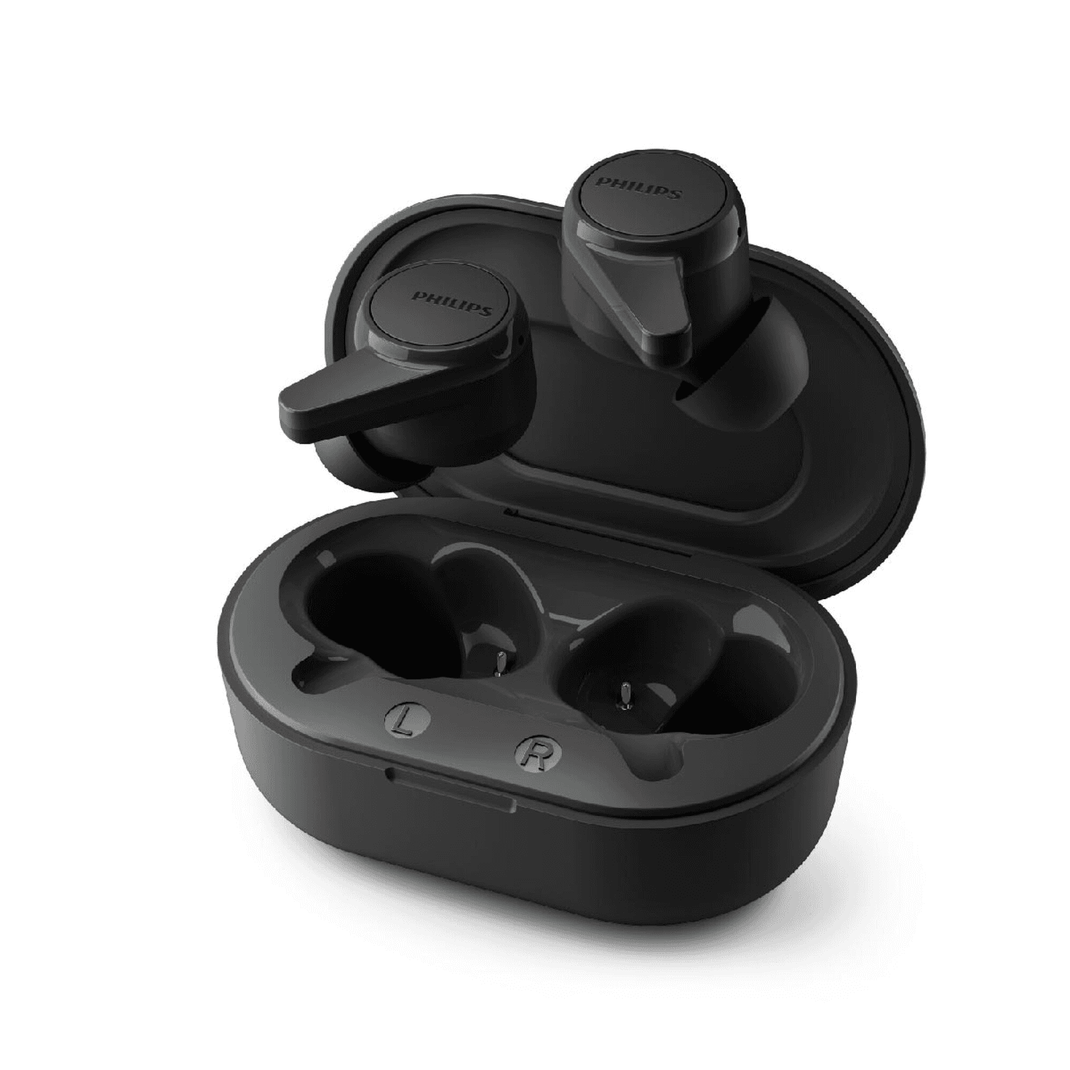 Estuche abierto con los auriculares Philips TAT1207BK/00