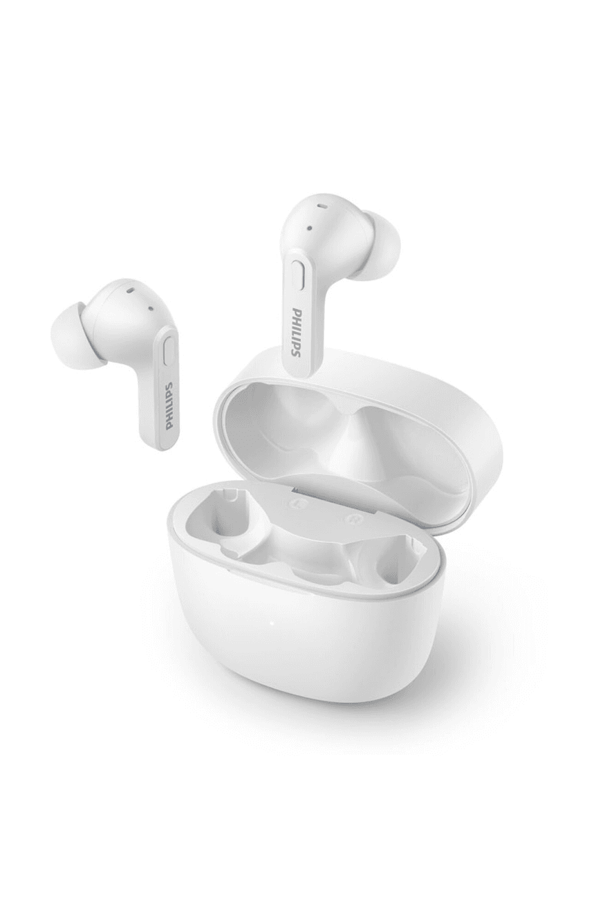 Auriculares Philips TAT2206/00 blancos con el estuche abierto