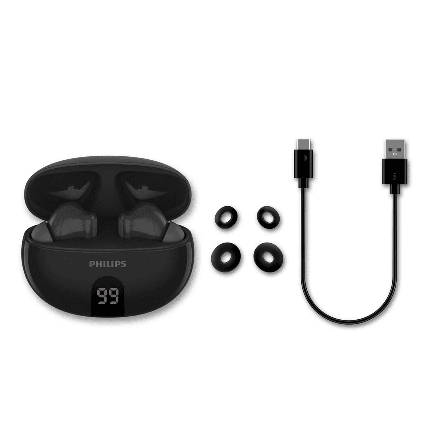 Estuche, almohadillas y cable de los auriculares Philips TAT3559BK/97