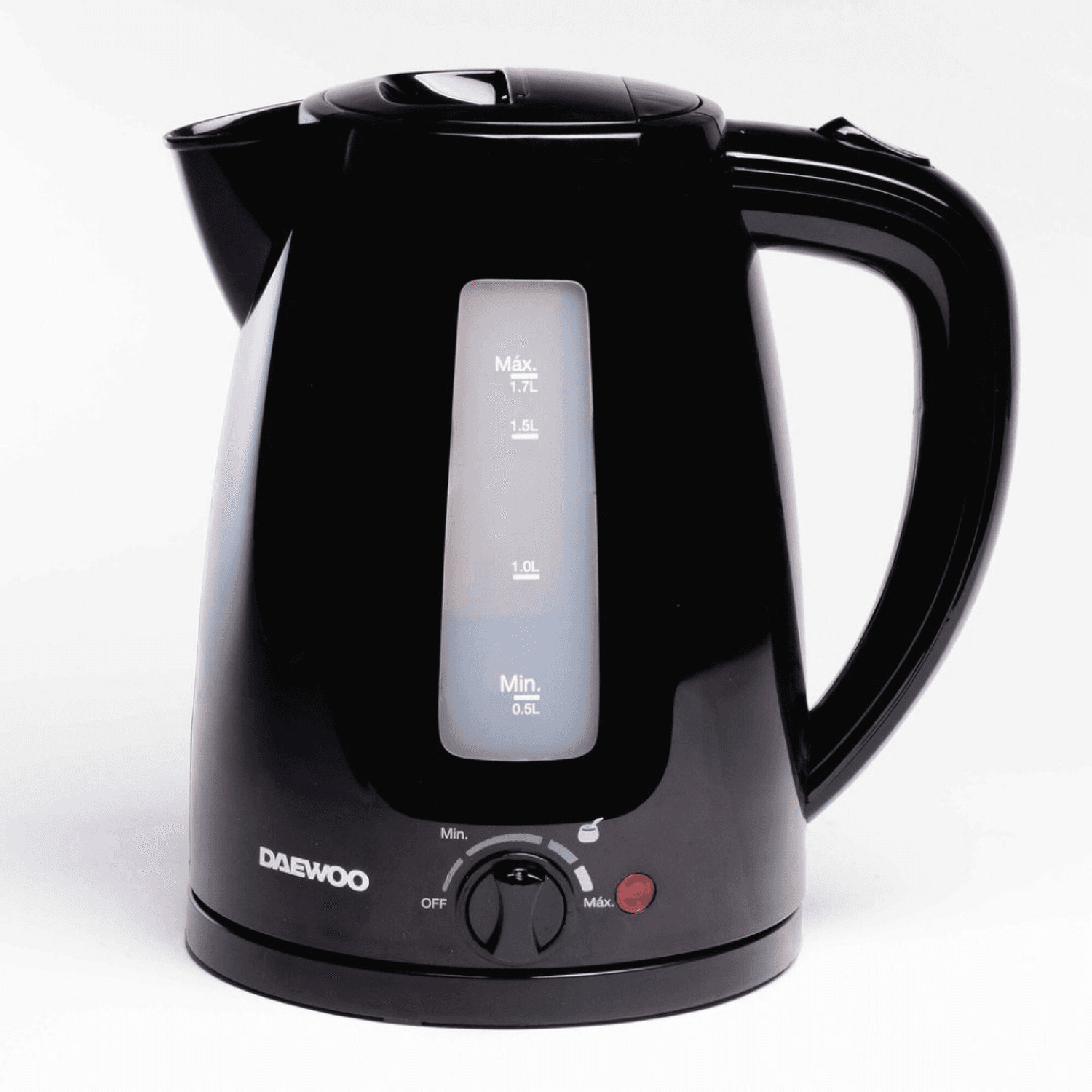 Jarra eléctrica negra Daewoo WK5422B con perilla de temperatura