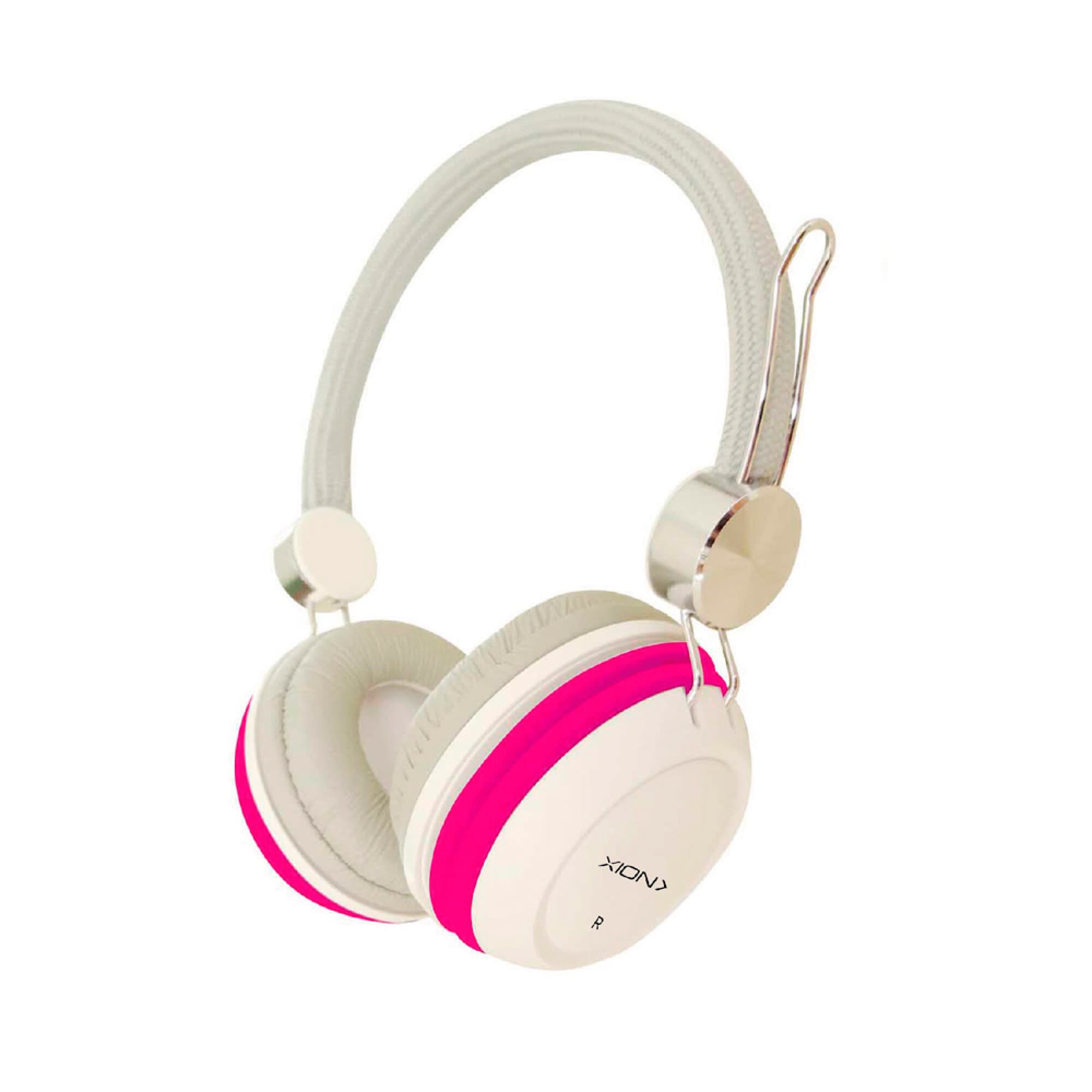 Auriculares XION XI-AU18 en blanco con detalle rosa
