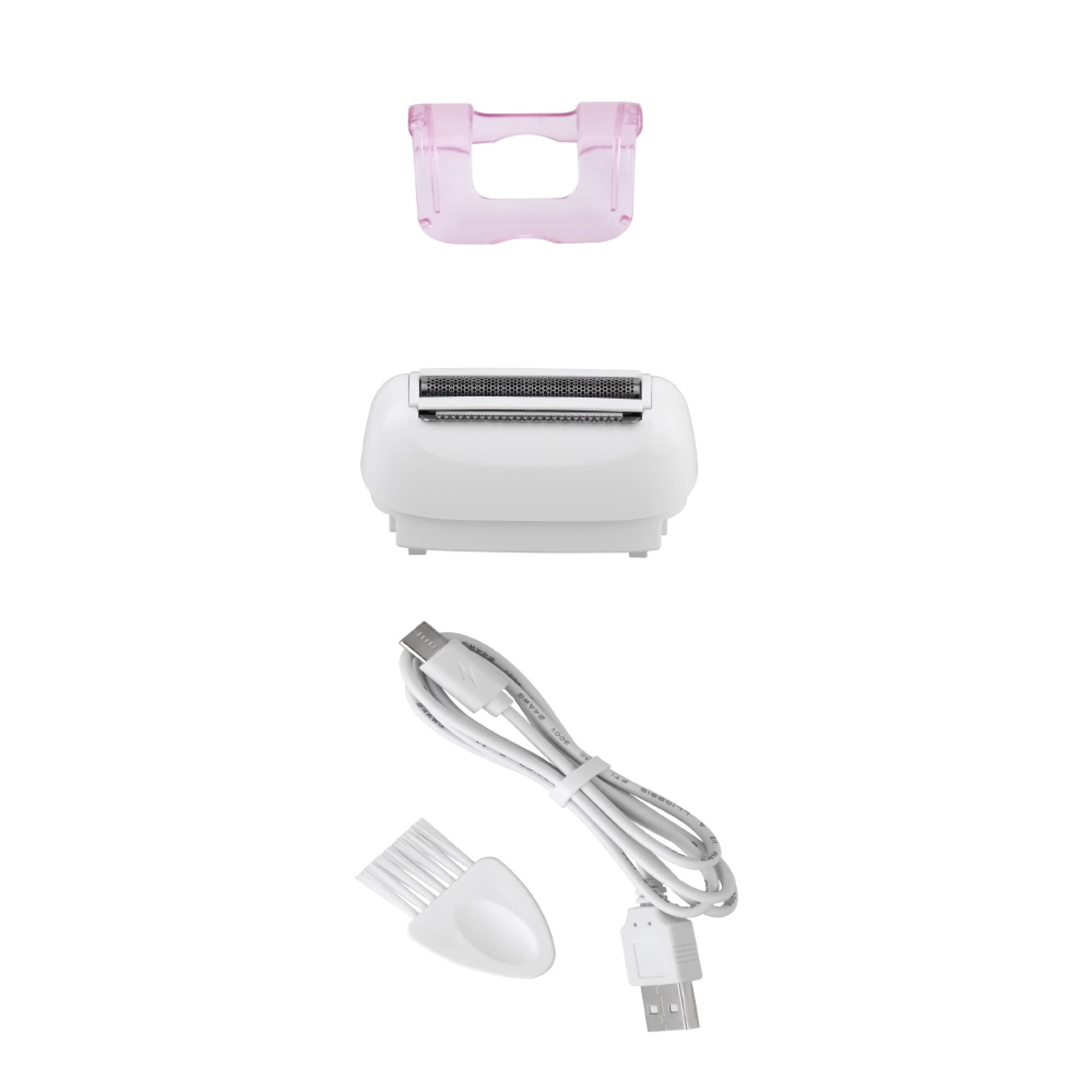 Accesorios de la XION XI-EPILATOR20: rasurador, protector, cable y cepillo