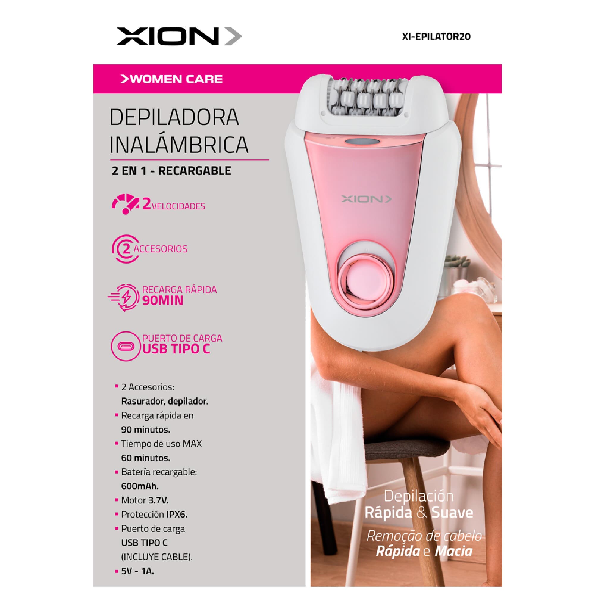Envase de la depiladora inalámbrica XION XI-EPILATOR20