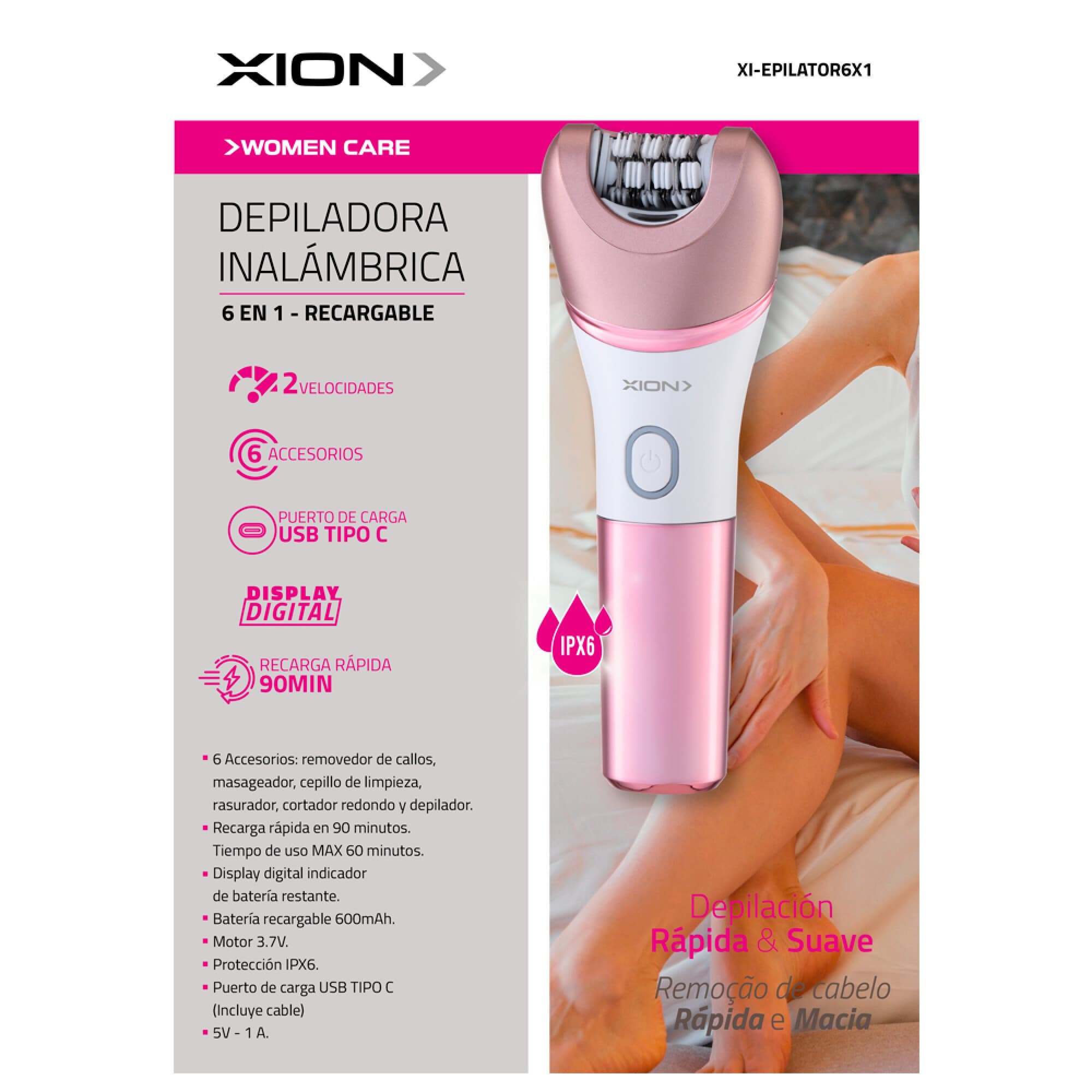 Envase de la depiladora inalámbrica XION XI-EPILATOR6X1