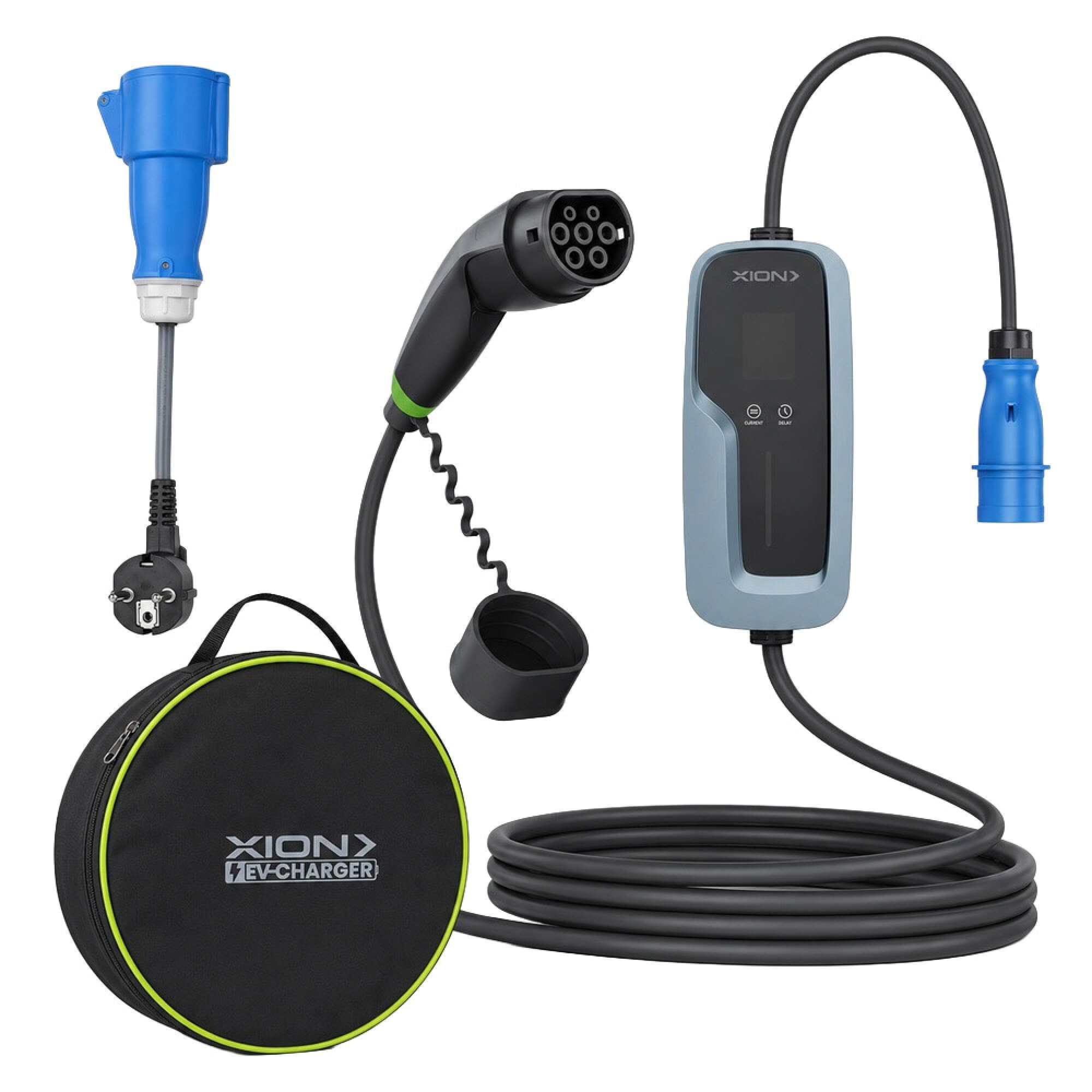 Cargador portátil XION XI-EV7PORT con conector tipo 2, enchufe CEE y estuche