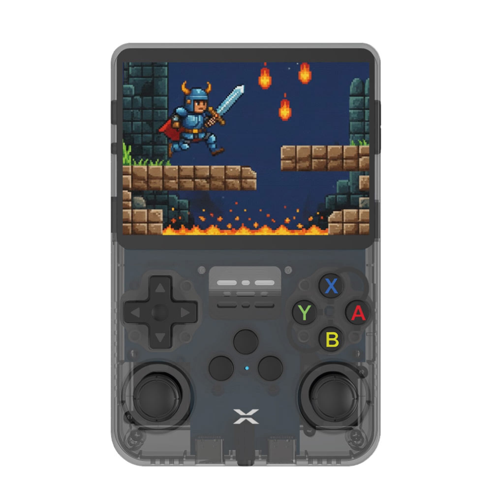 Frente de la consola XION XI-GAME350 con cruceta, botones y joysticks