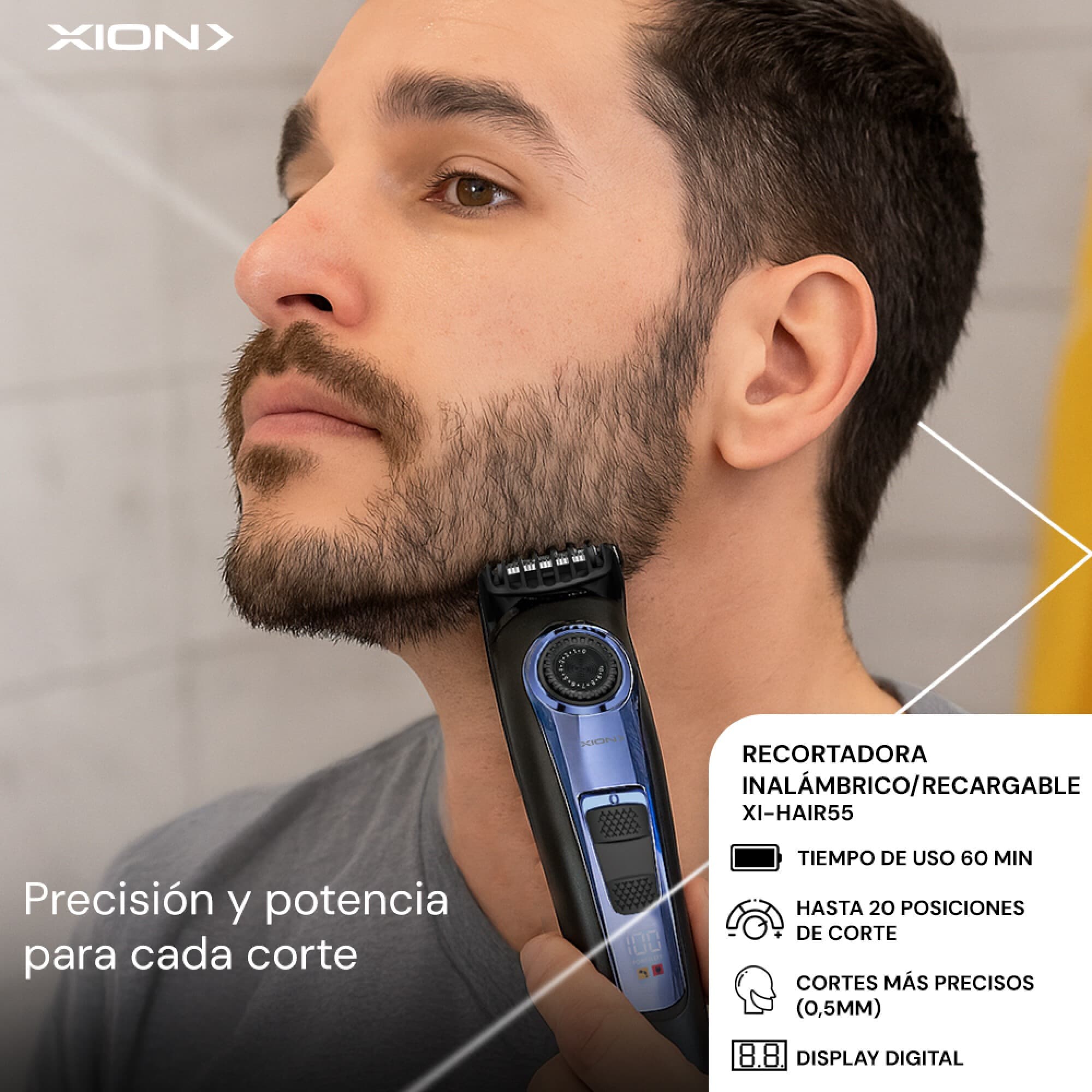Cortadora de barba XION XI-HAIR55 en uso